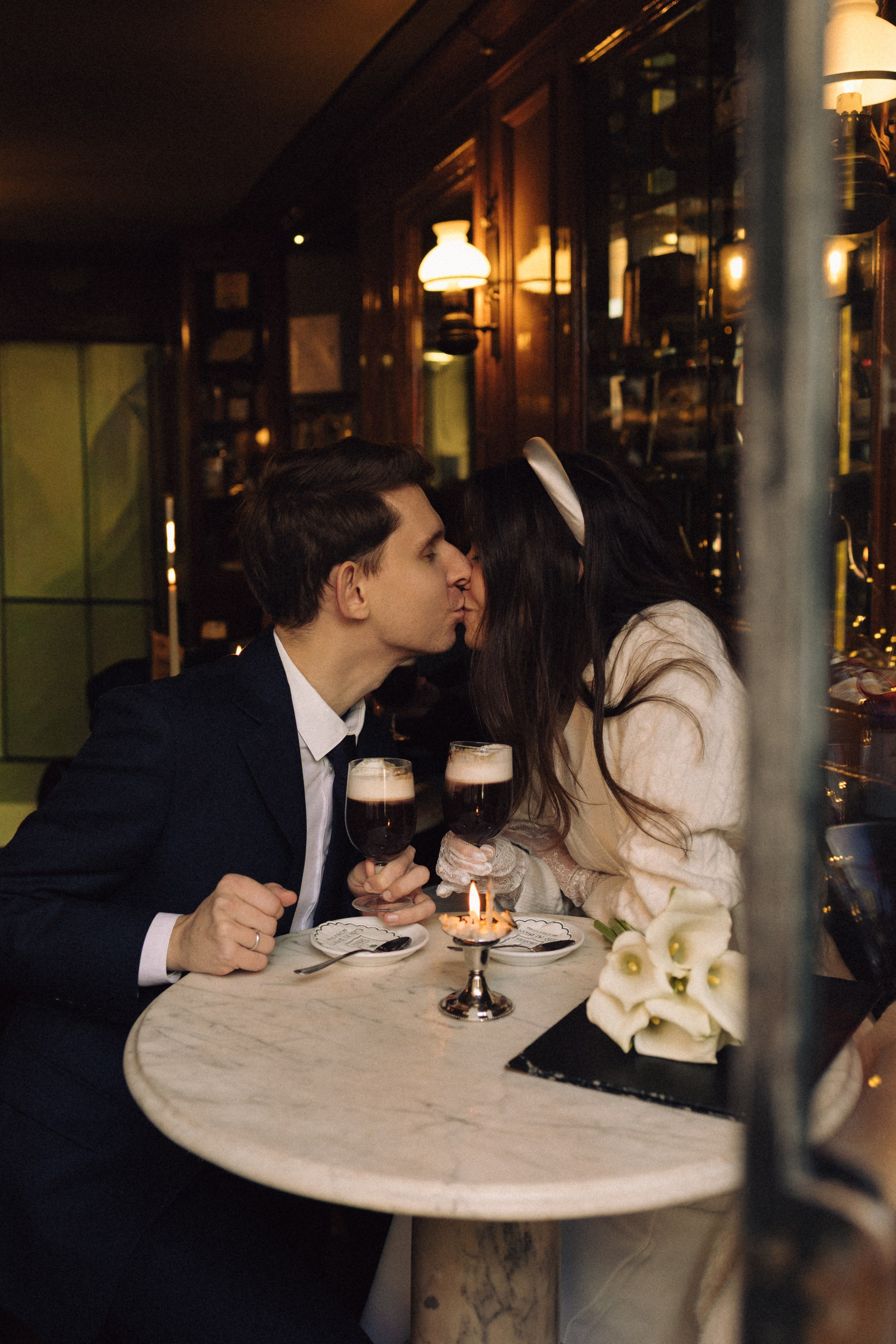 Wedding couple in a historic café in Turin