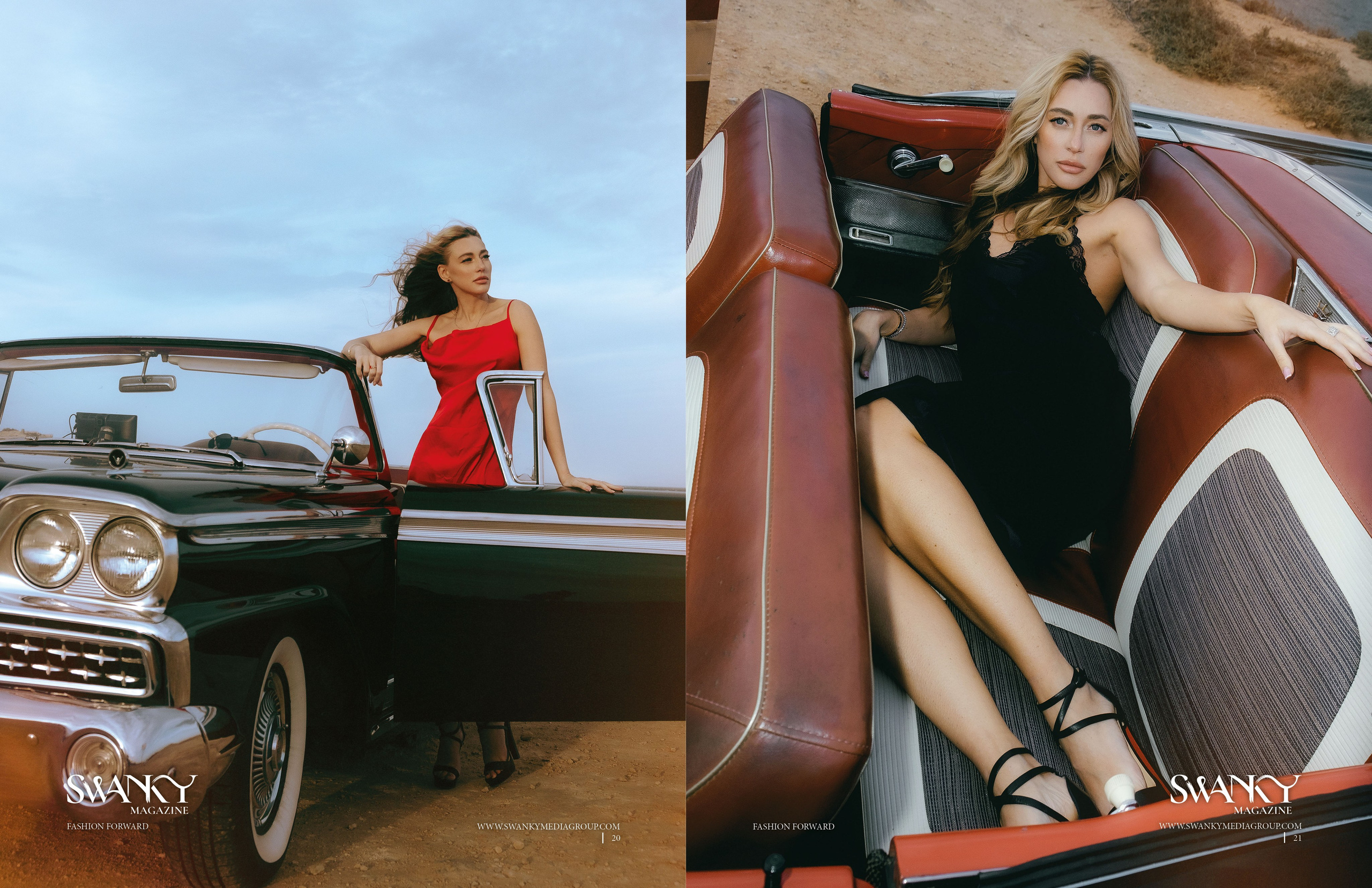 Элегантная съемка у моря с ретро автомобилем в Торревьехе, Аликанте