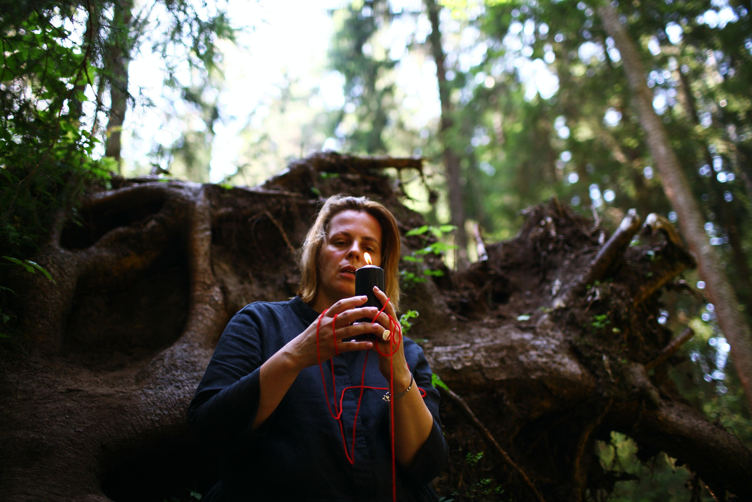Anna, by herself. Woods and a little bit fire. Victoria Dini. Art photography in London / Folkestone, UK