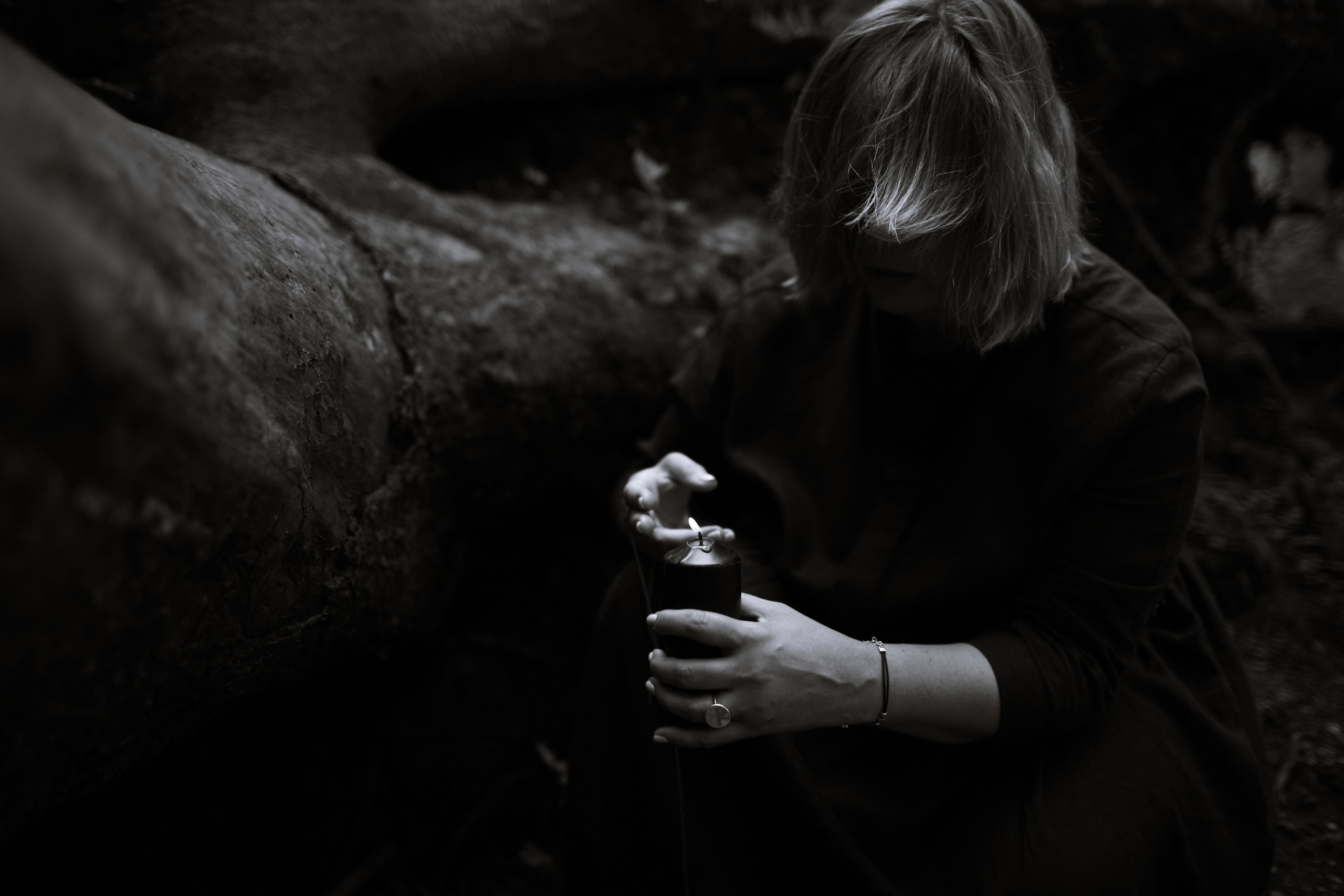 Anna, by herself. Woods and a little bit fire. Victoria Dini. Art photography in London / Folkestone, UK