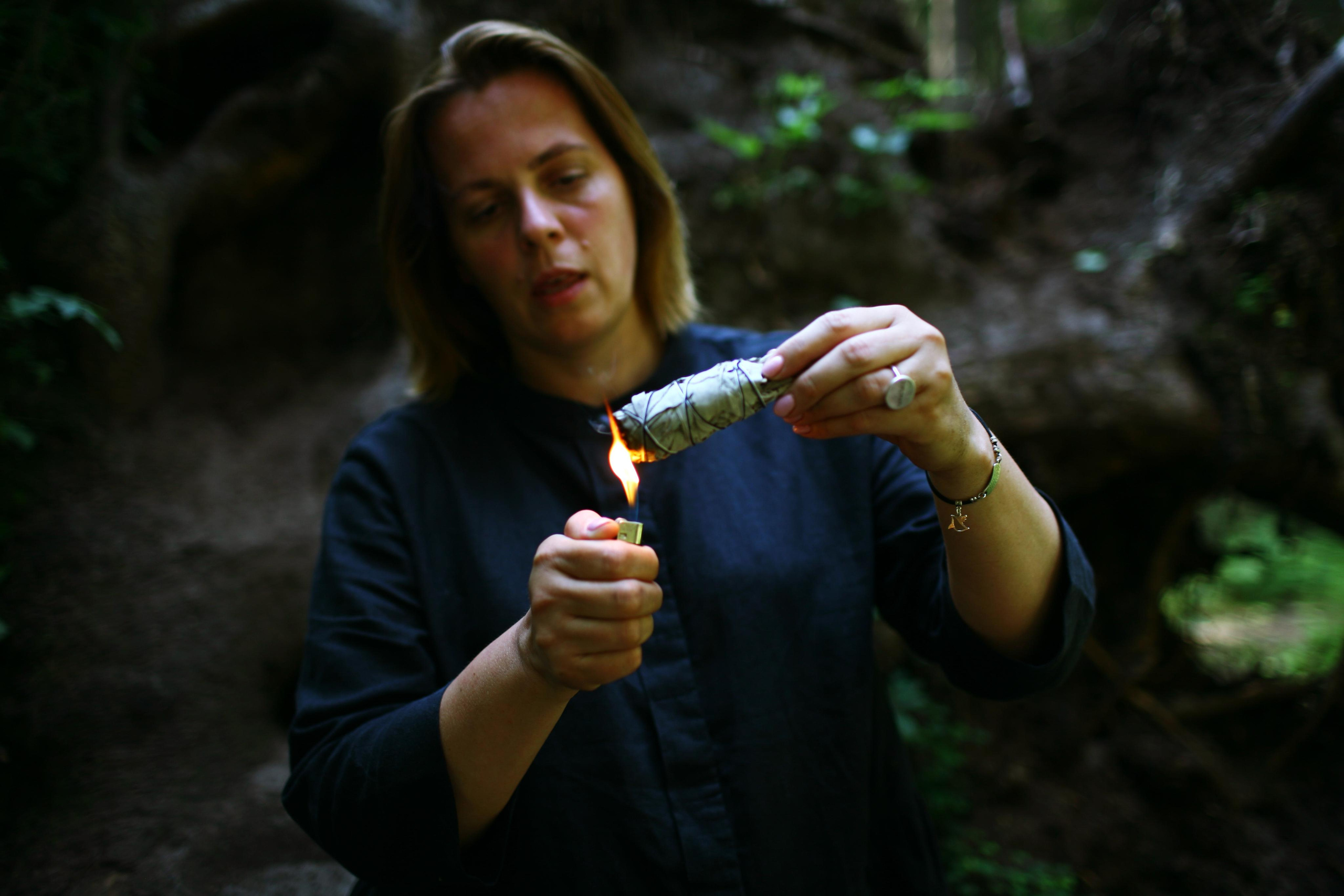 Anna, by herself. Woods and a little bit fire. Victoria Dini. Art photography in London / Folkestone, UK