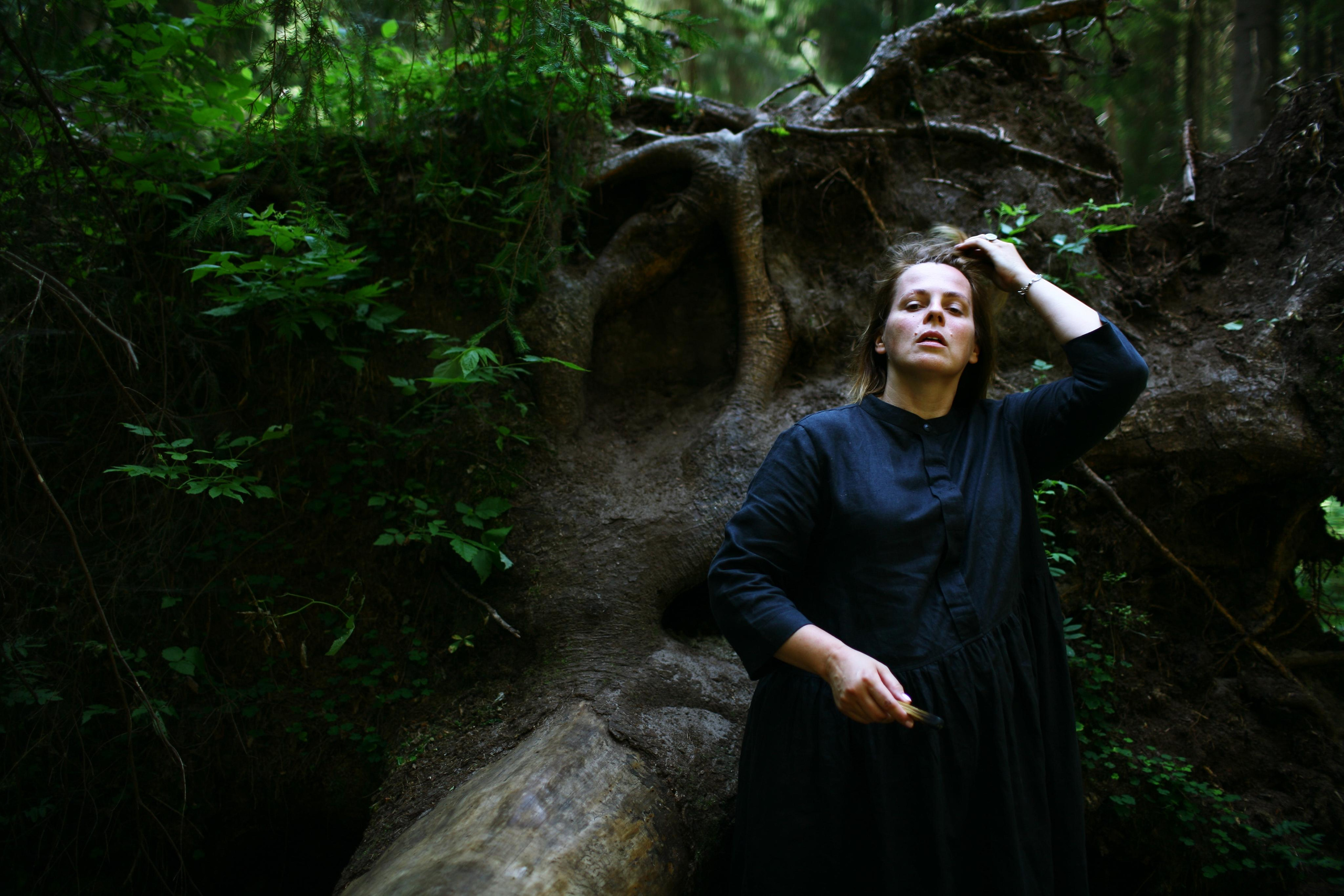 Anna, by herself. Woods and a little bit fire. Victoria Dini. Art photography in London / Folkestone, UK