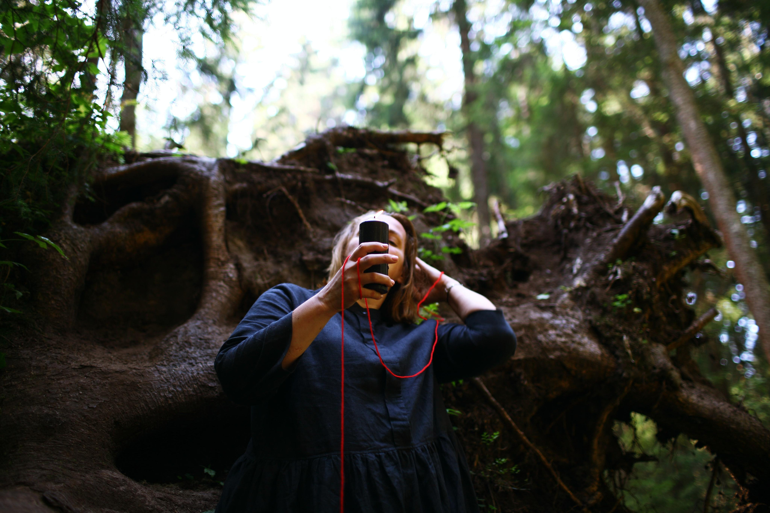 Anna, by herself. Woods and a little bit fire. Victoria Dini. Art photography in London / Folkestone, UK