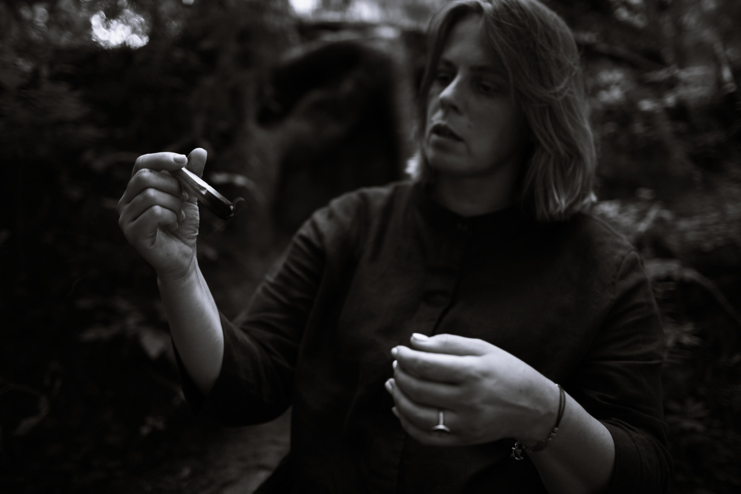 Anna, by herself. Woods and a little bit fire. Victoria Dini. Art photography in London / Folkestone, UK