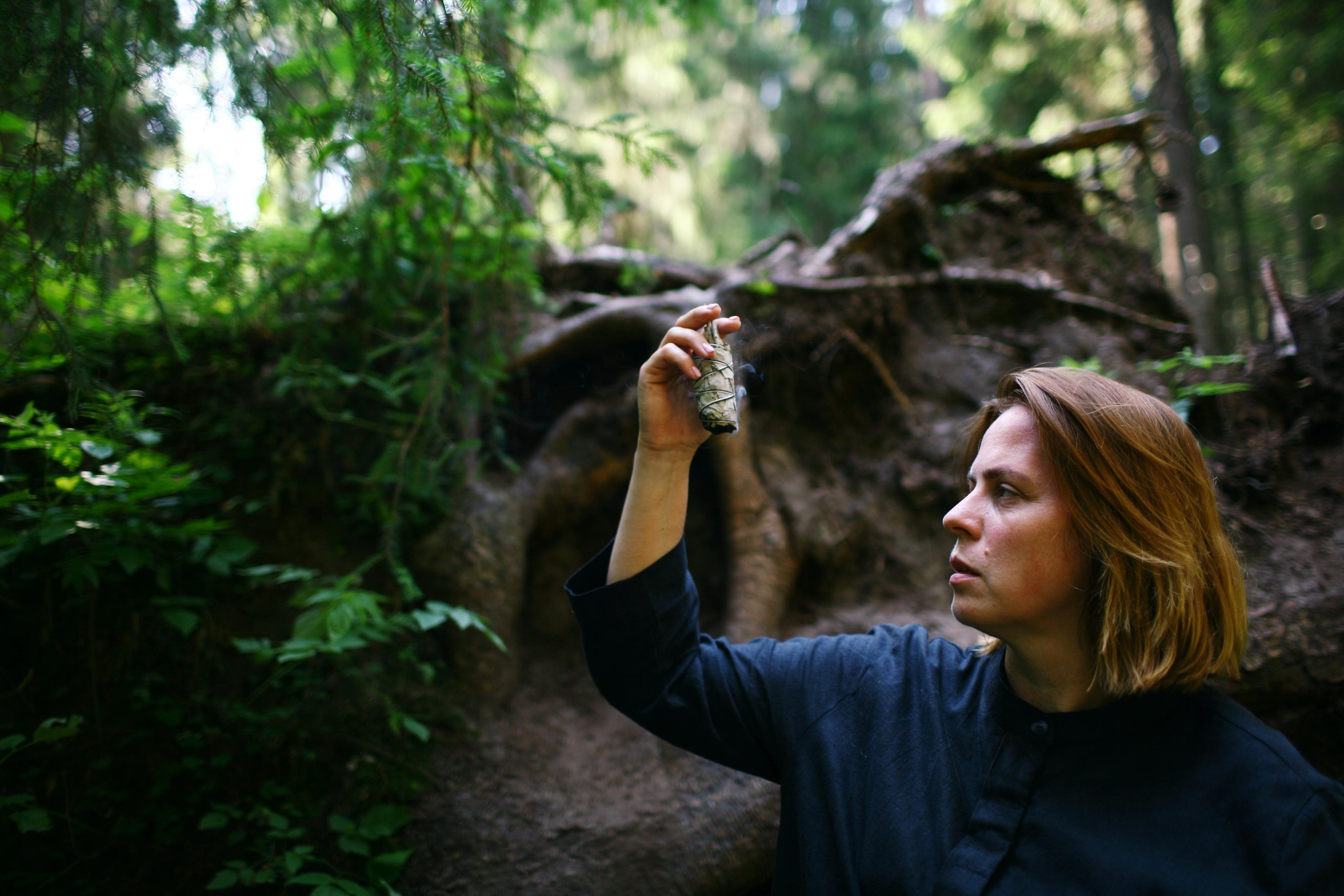 Anna, by herself. Woods and a little bit fire. Victoria Dini. Art photography in London / Folkestone, UK