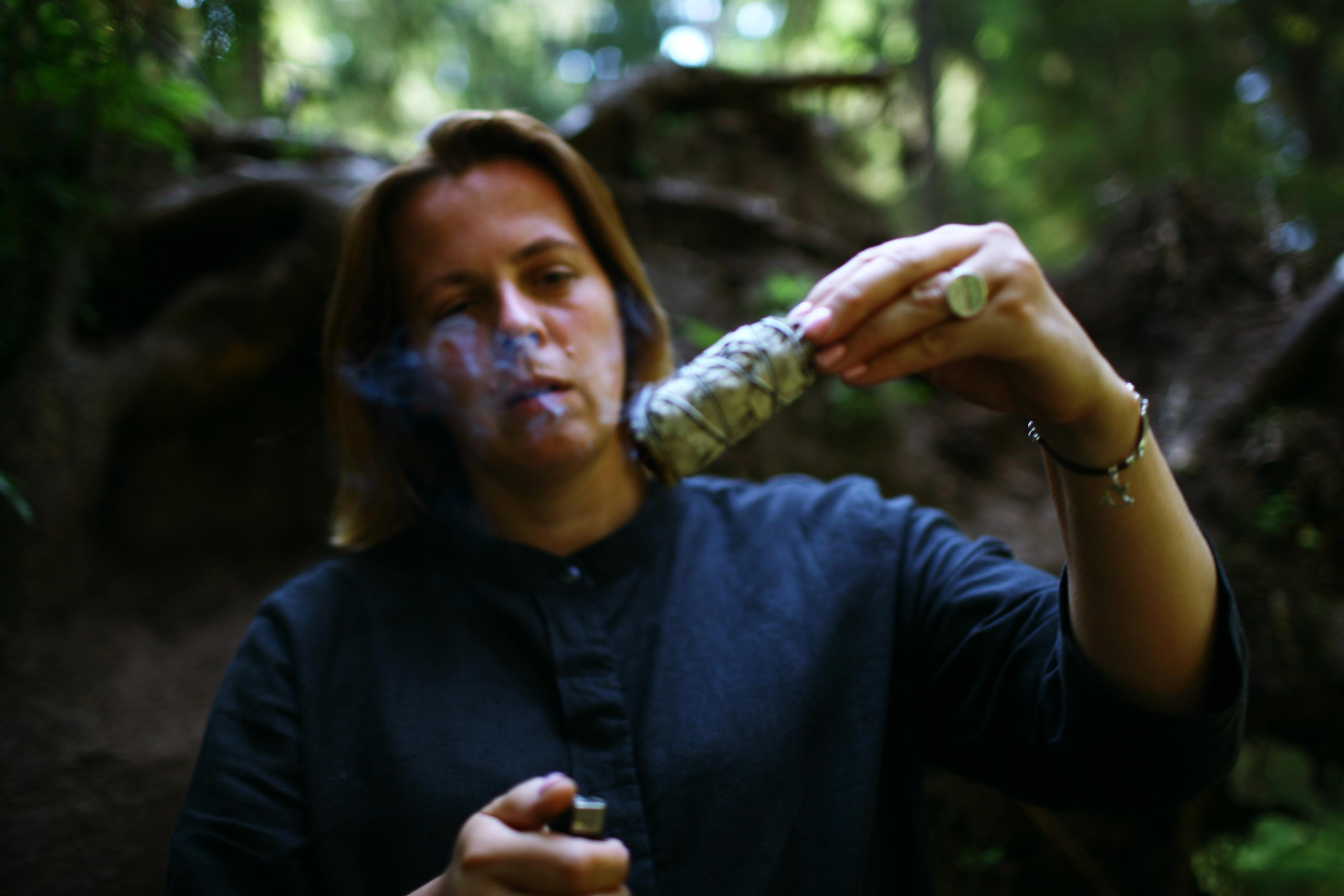 Anna, by herself. Woods and a little bit fire. Victoria Dini. Art photography in London / Folkestone, UK