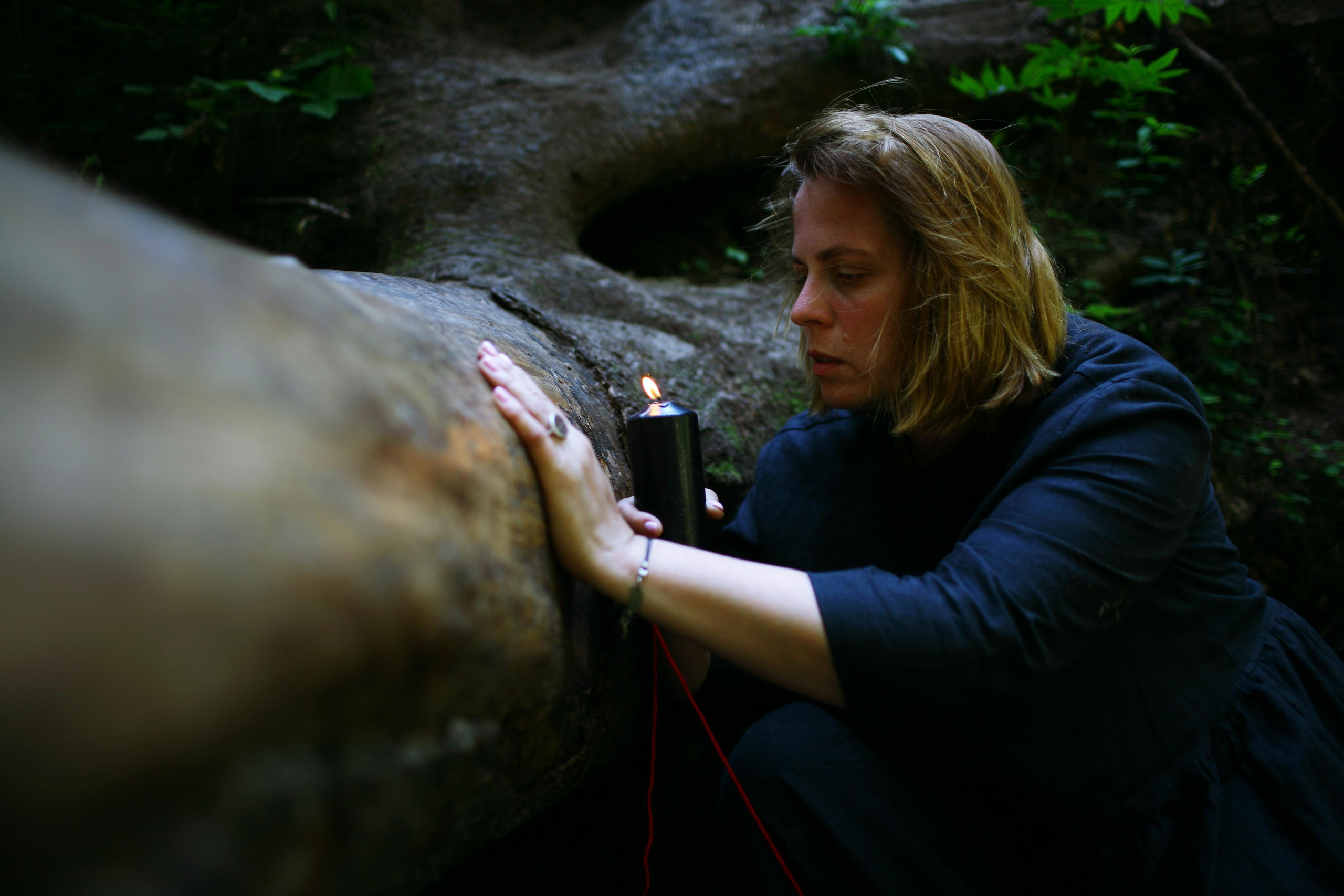Anna, by herself. Woods and a little bit fire. Victoria Dini. Art photography in London / Folkestone, UK