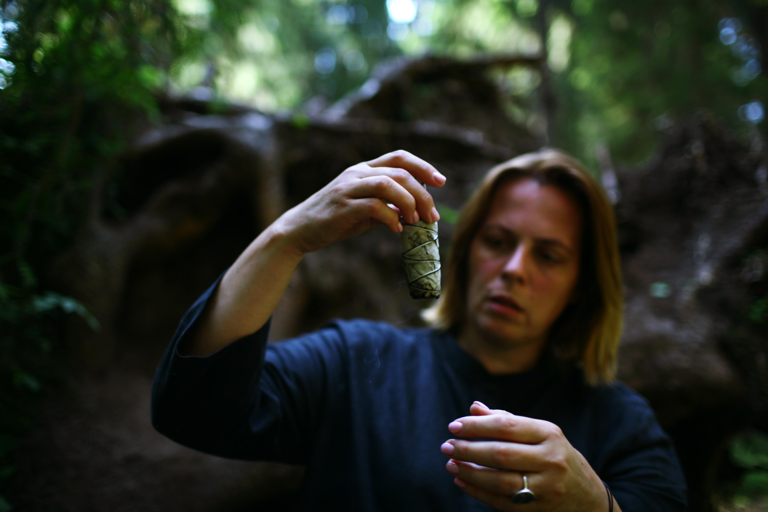 Anna, by herself. Woods and a little bit fire. Victoria Dini. Art photography in London / Folkestone, UK