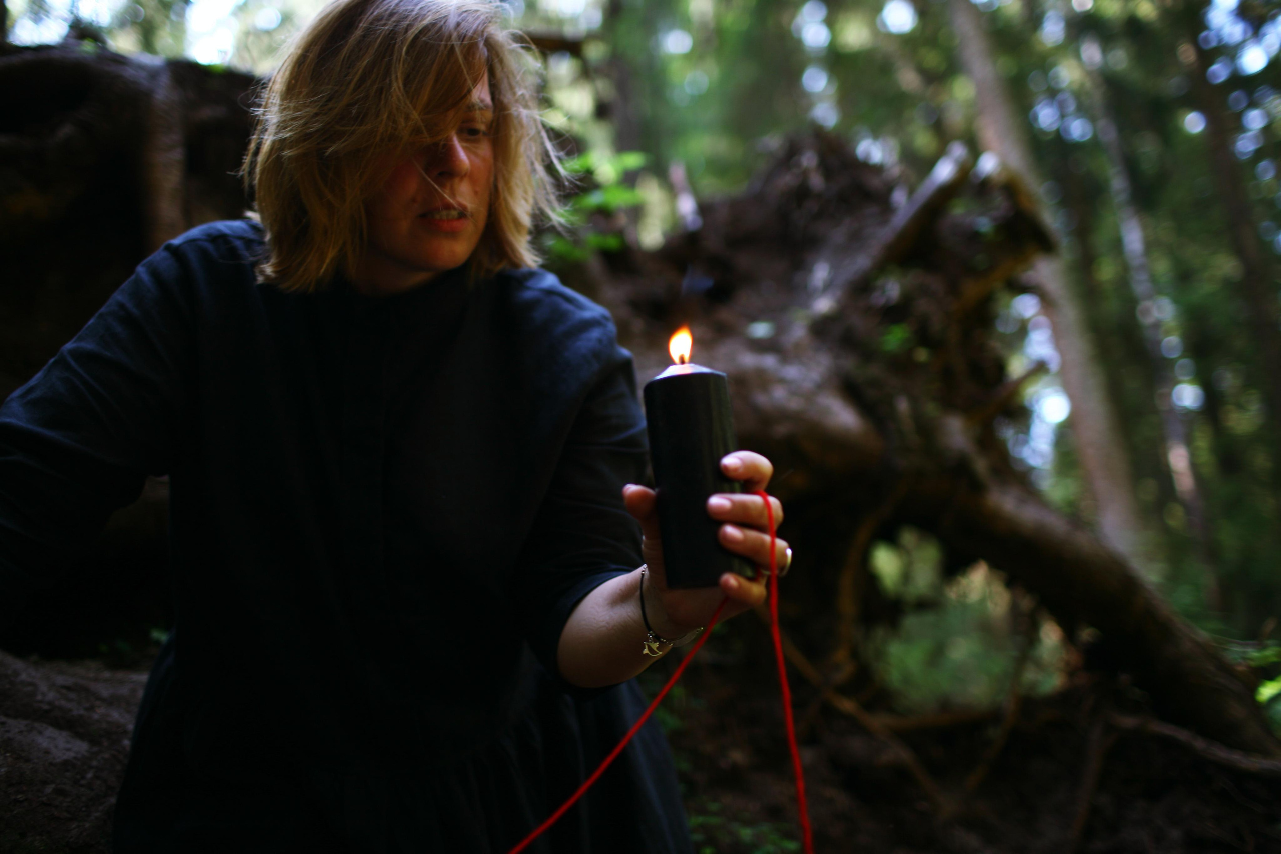 Anna, by herself. Woods and a little bit fire. Victoria Dini. Art photography in London / Folkestone, UK