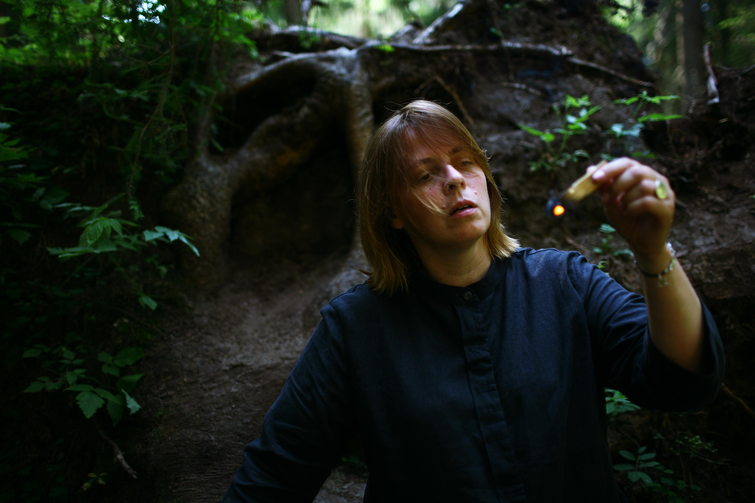 Anna, by herself. Woods and a little bit fire. Victoria Dini. Art photography in London / Folkestone, UK