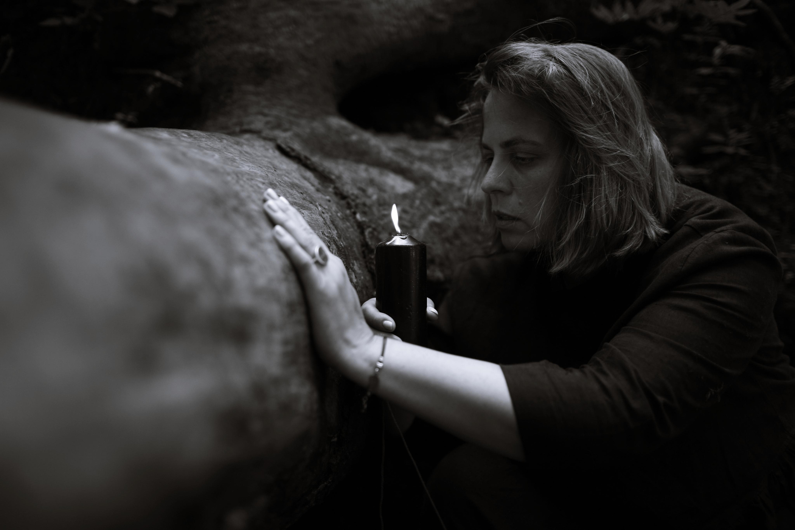 Anna, by herself. Woods and a little bit fire. Victoria Dini. Art photography in London / Folkestone, UK