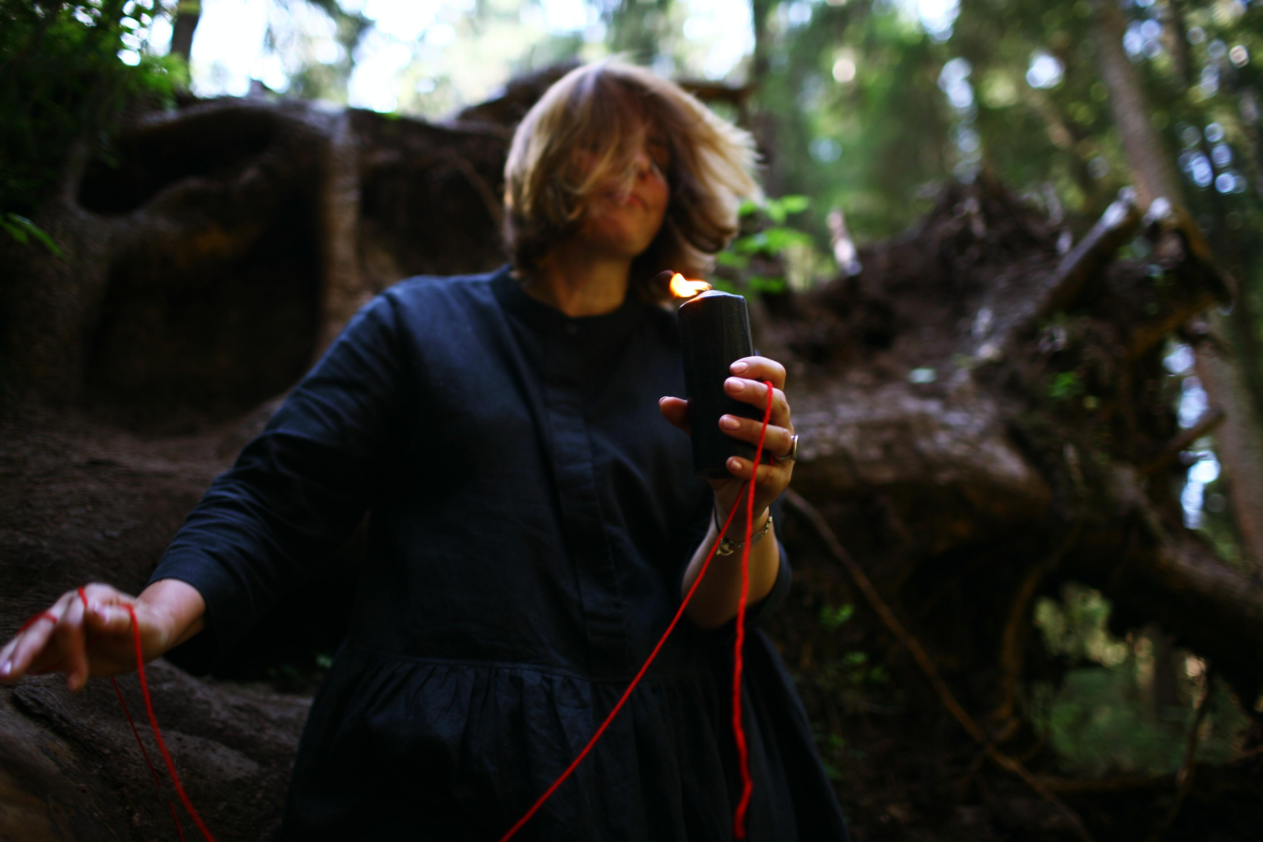 Anna, by herself. Woods and a little bit fire. Victoria Dini. Art photography in London / Folkestone, UK