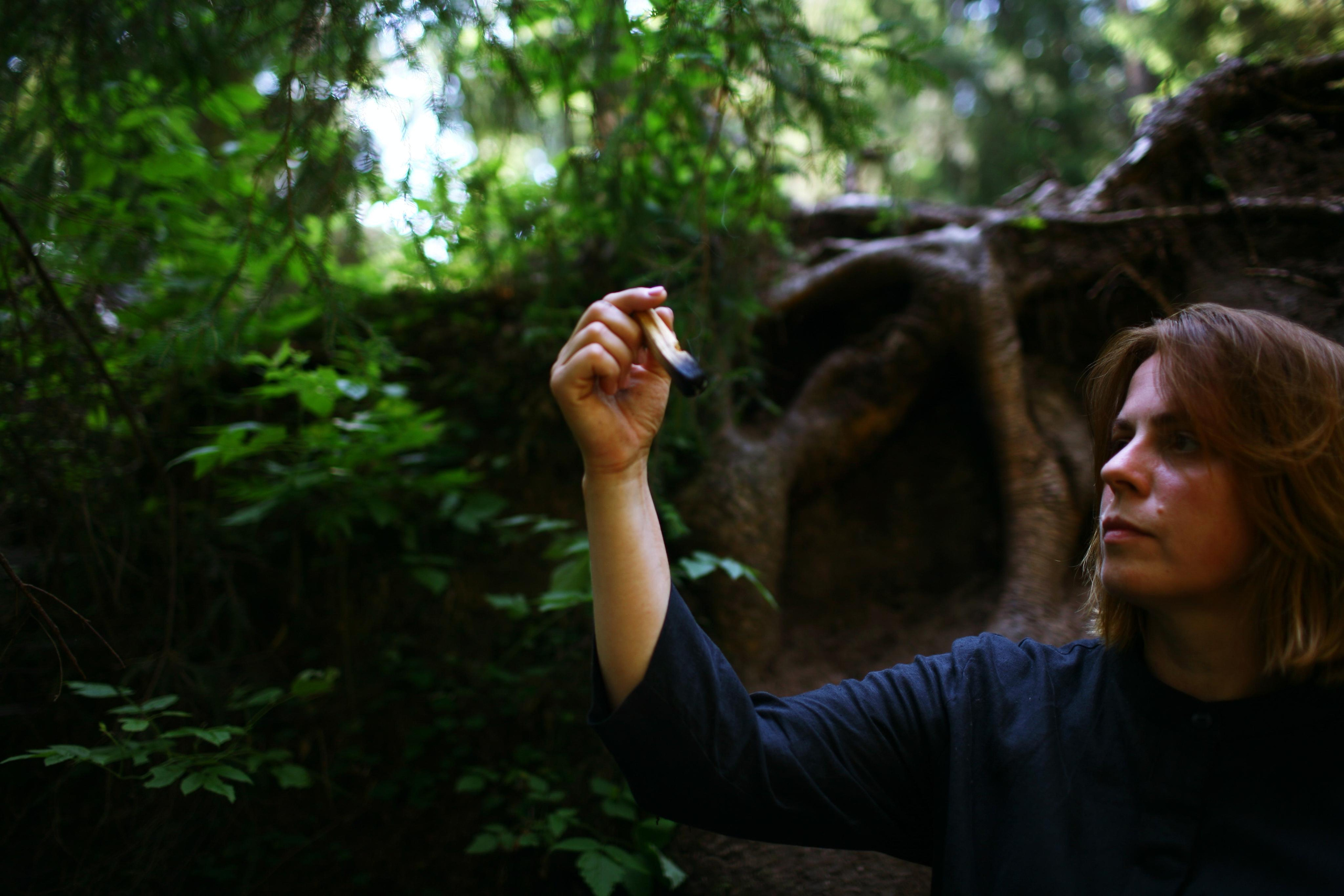 Anna, by herself. Woods and a little bit fire. Victoria Dini. Art photography in London / Folkestone, UK