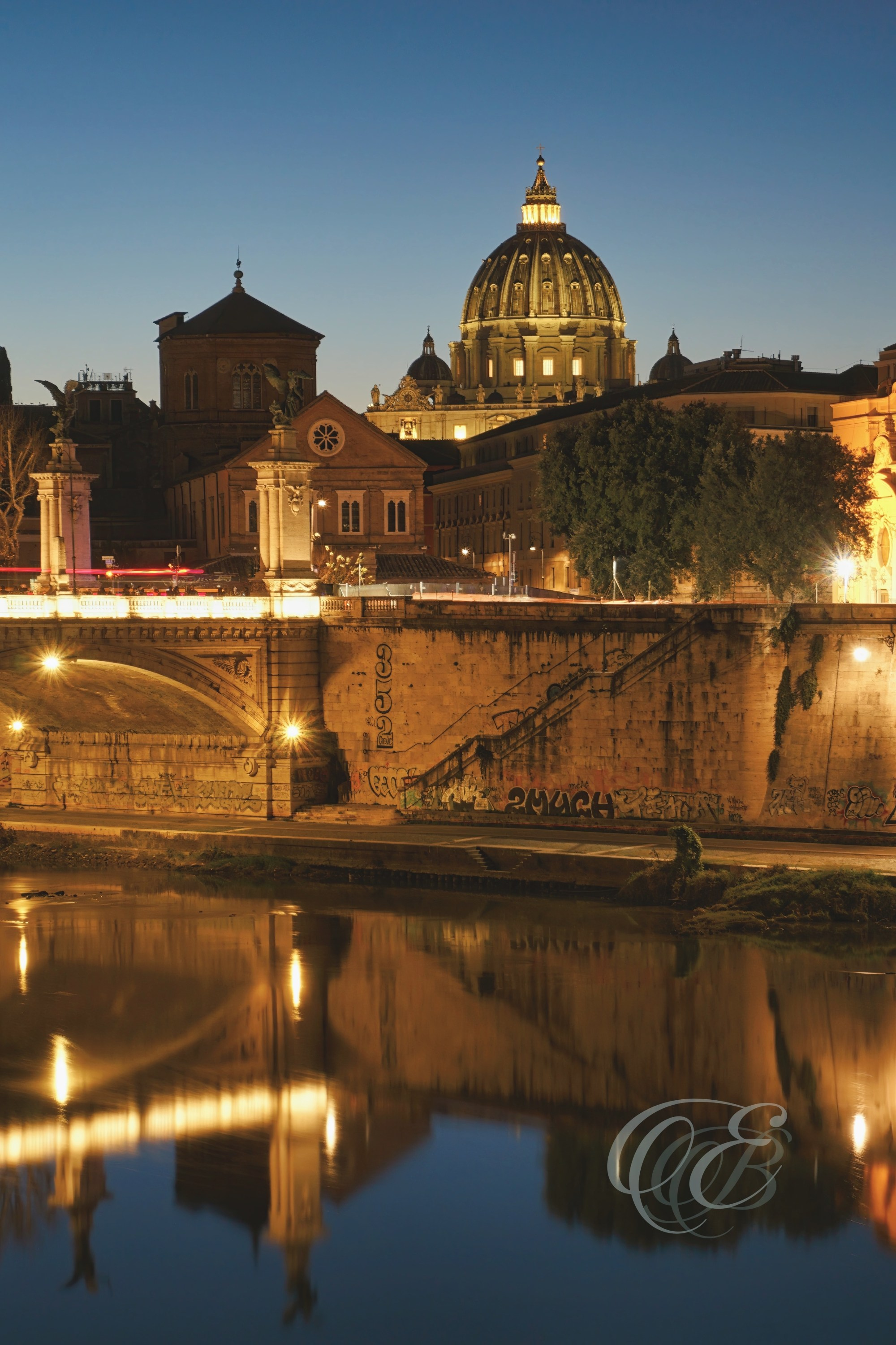 Rome Italy – Sunset overlooking Ponte Vittorio Emanuele II golden – Eduardo Bartoli Fine Art Photography – Golden sunset view of Ponte Vittorio Emanuele II in Rome, Italy, by Eduardo Bartoli.