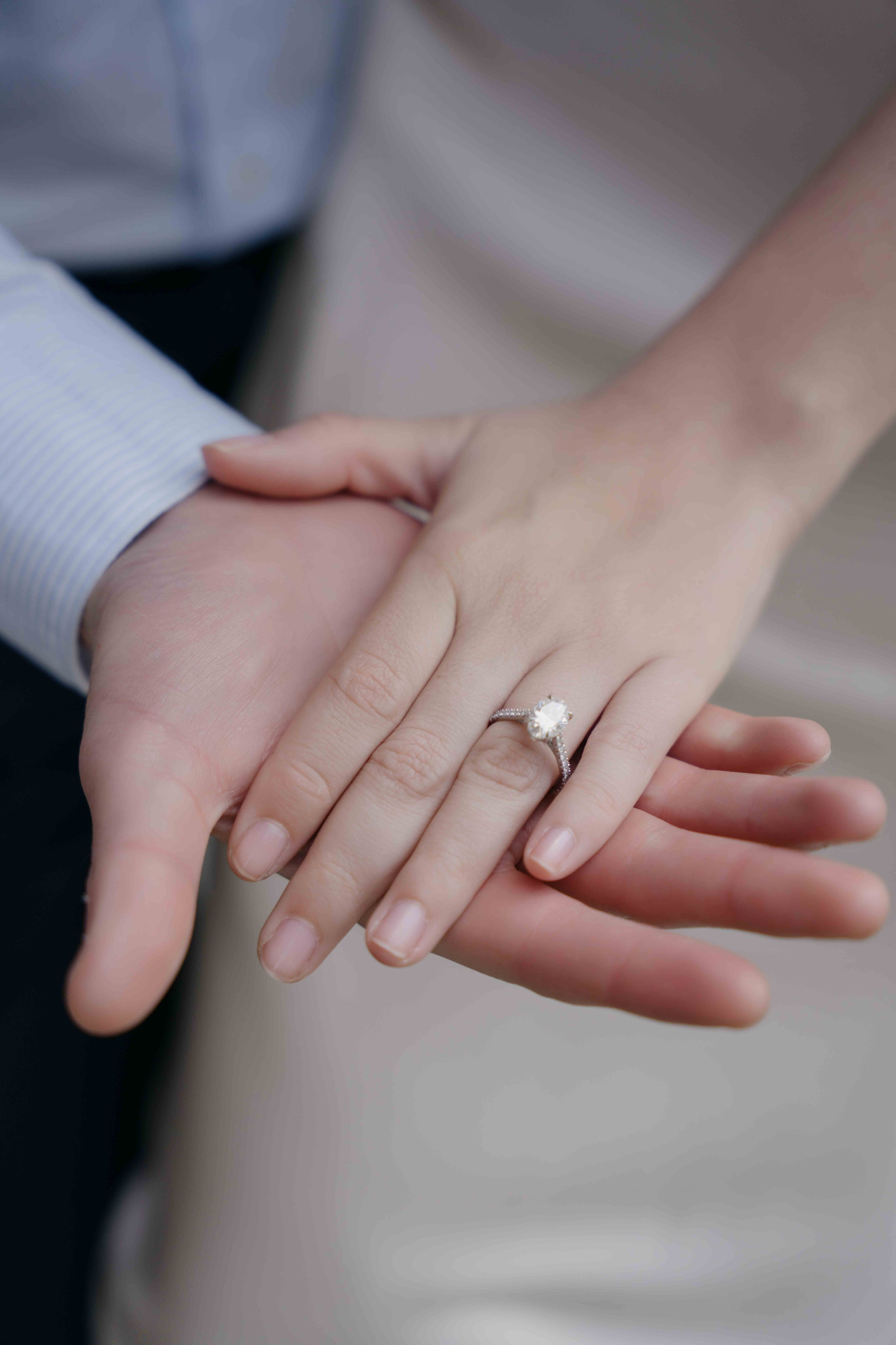 Close-up of engagement ring during South Kensington London photoshoot