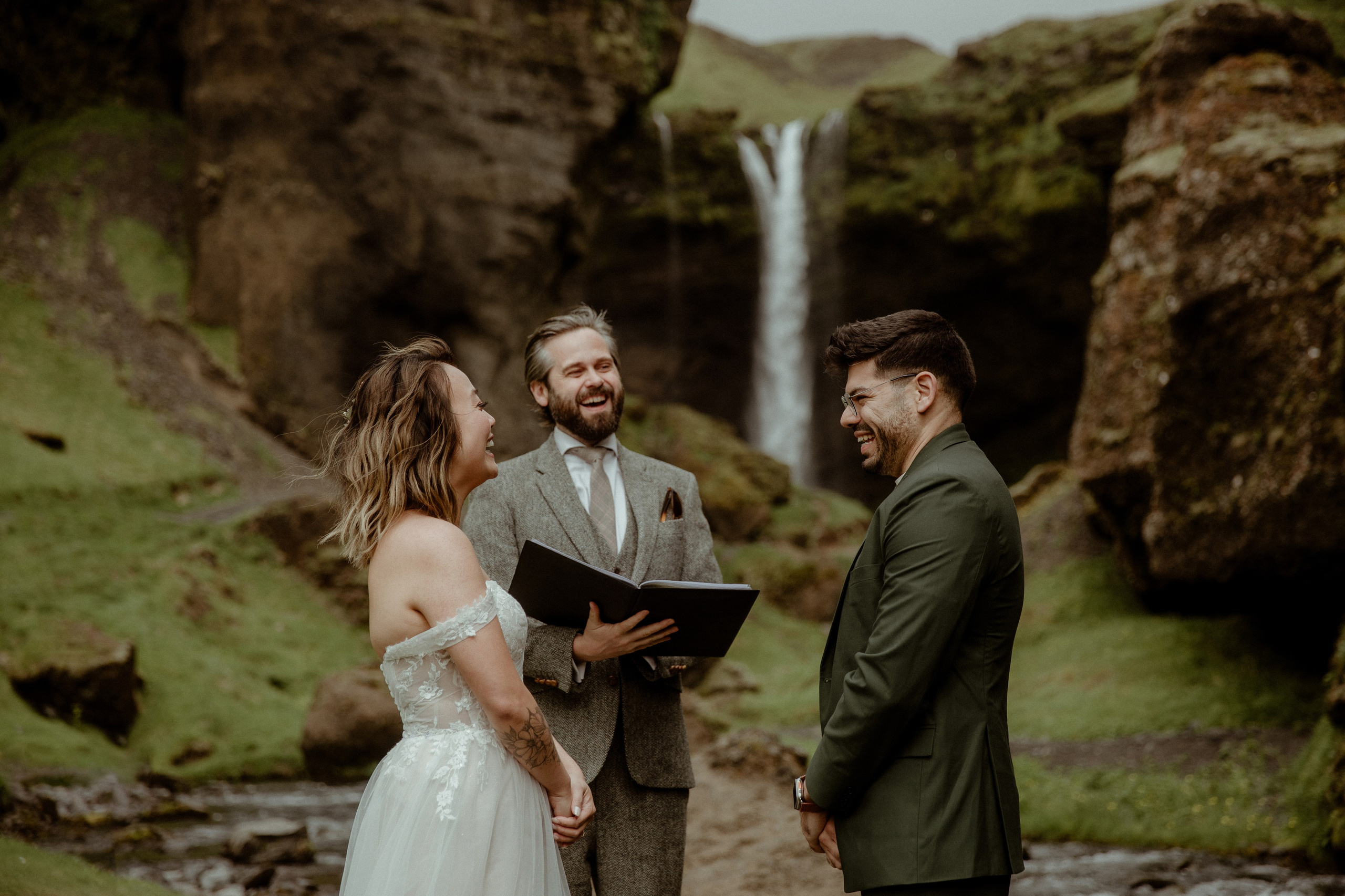 Elopement at Kvernufoss Waterfall. Iceland elopement photographer & videographer