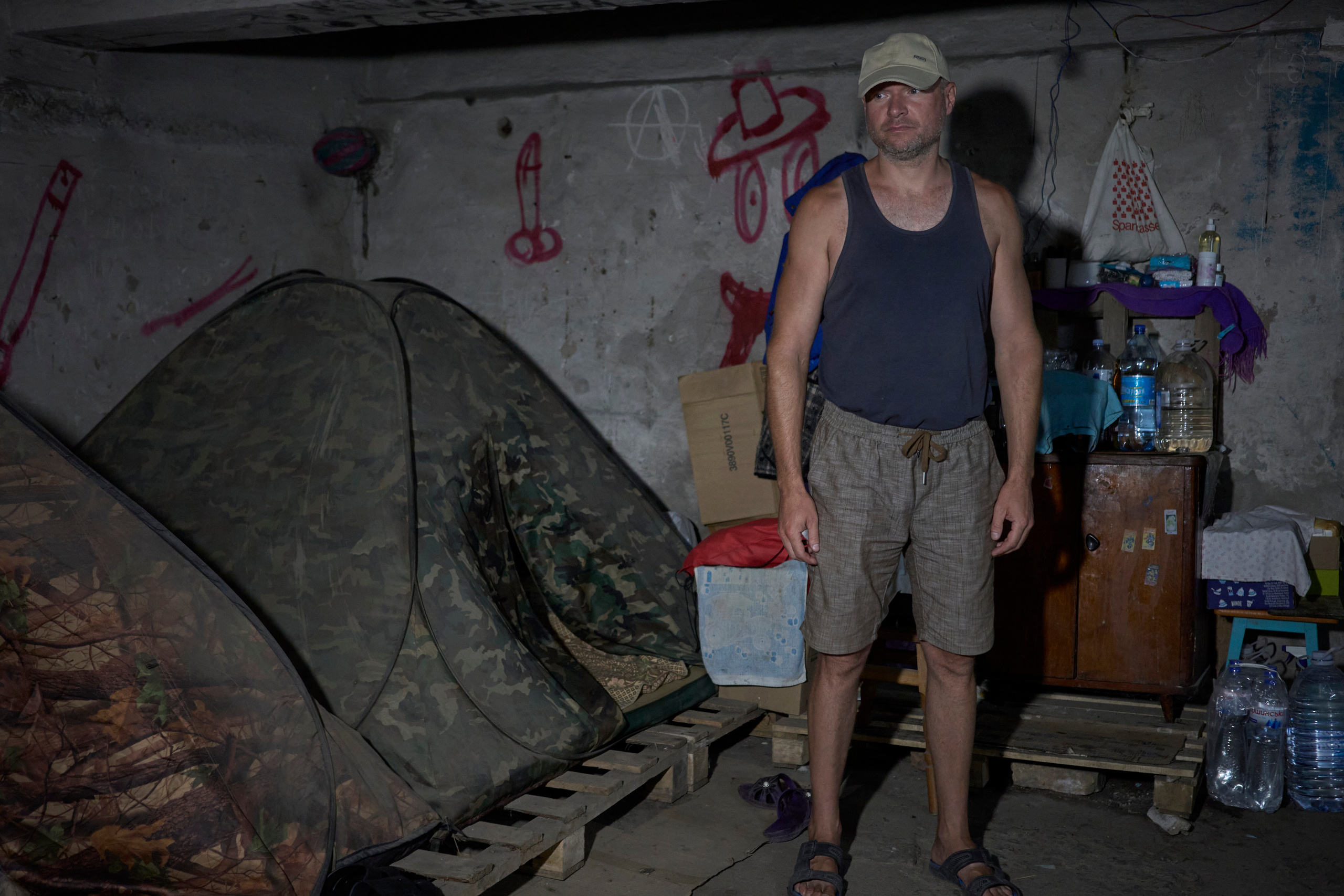 Sergei Turshyn (43) in the shelter.