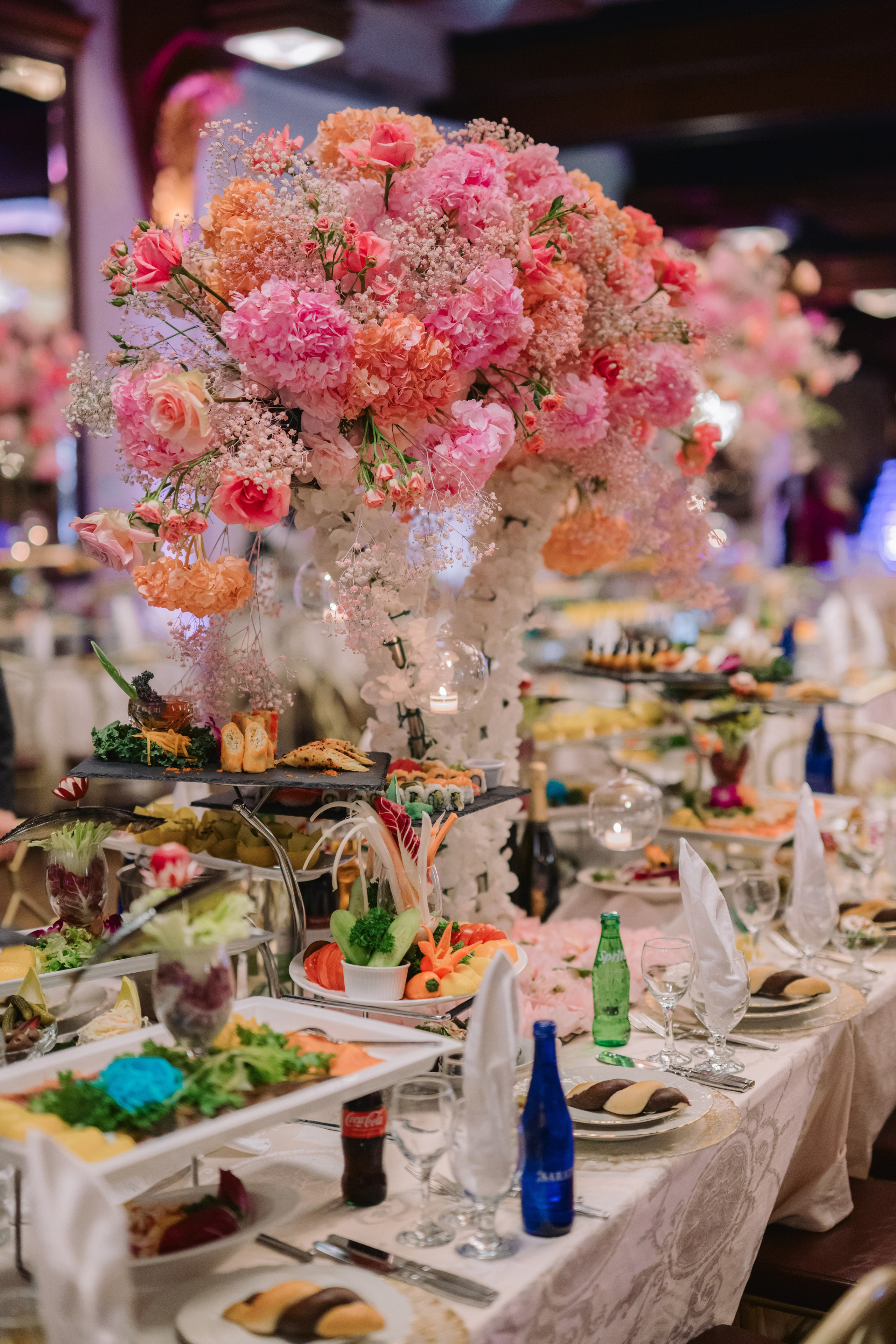 a table with a vase of flowers on it