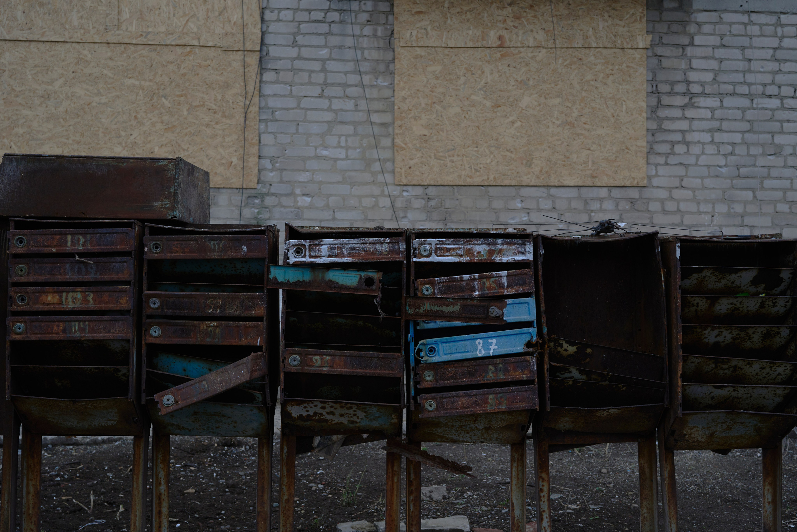 Burned mailboxes at the neighbourhood of Kurakhove town after Iskander rocket attack.