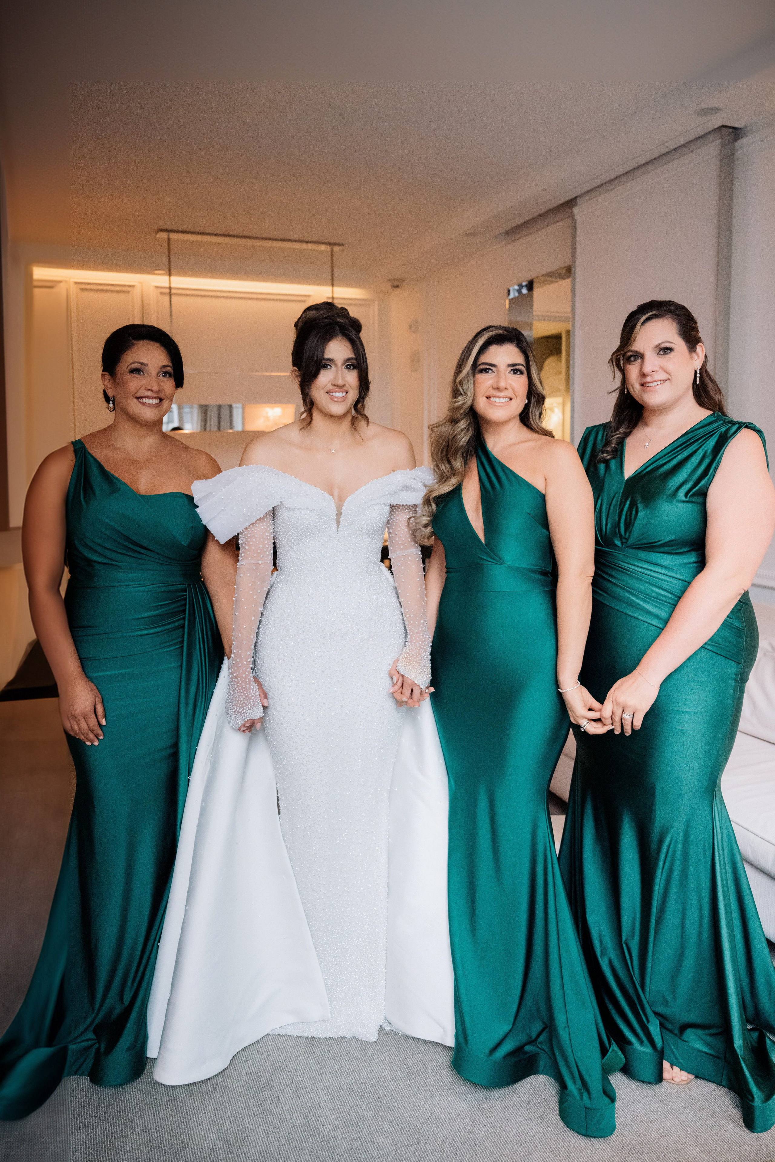 bridesmaids in emerald green
