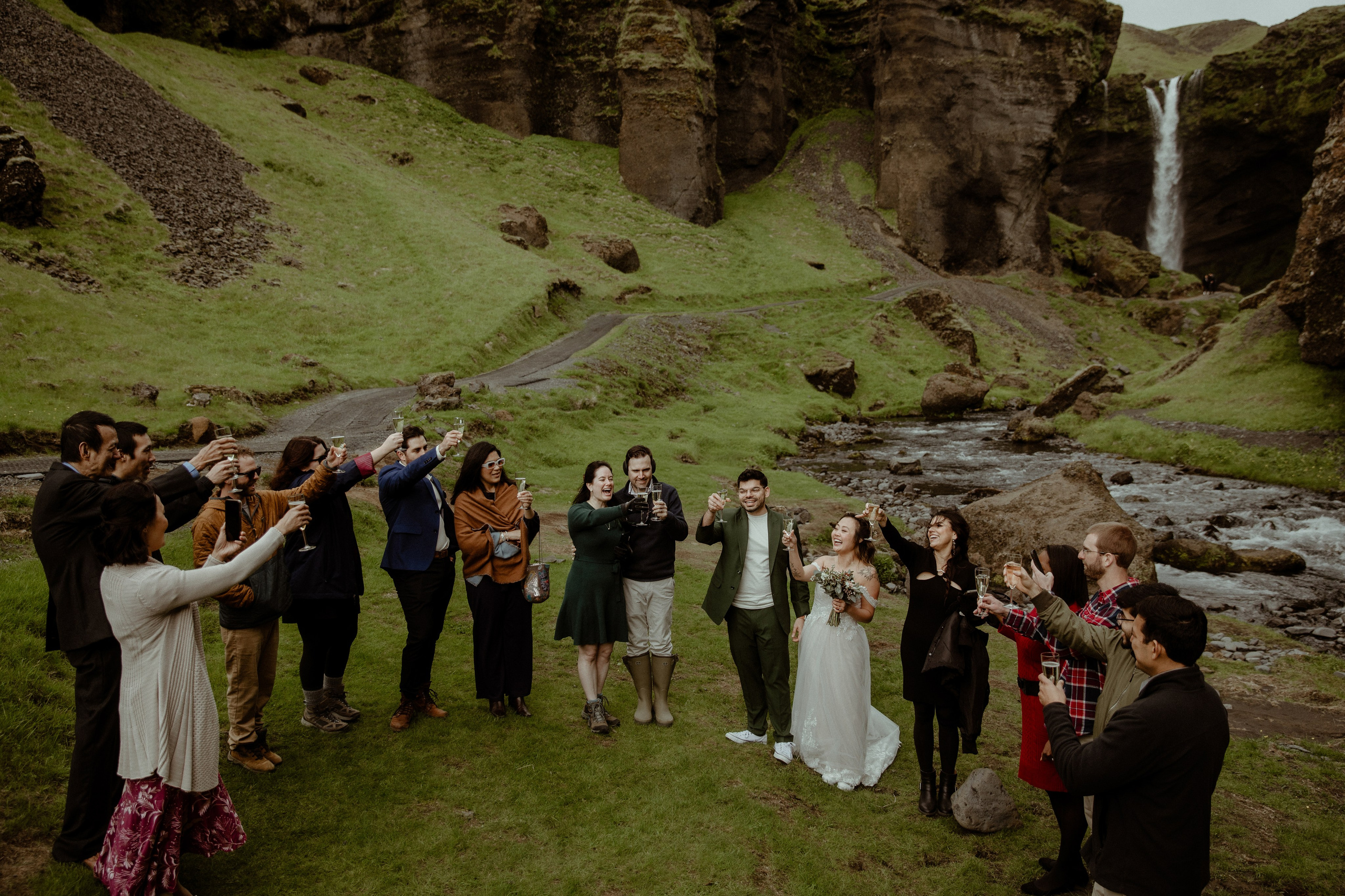 Elopement at Kvernufoss Waterfall. Iceland elopement photographer & videographer