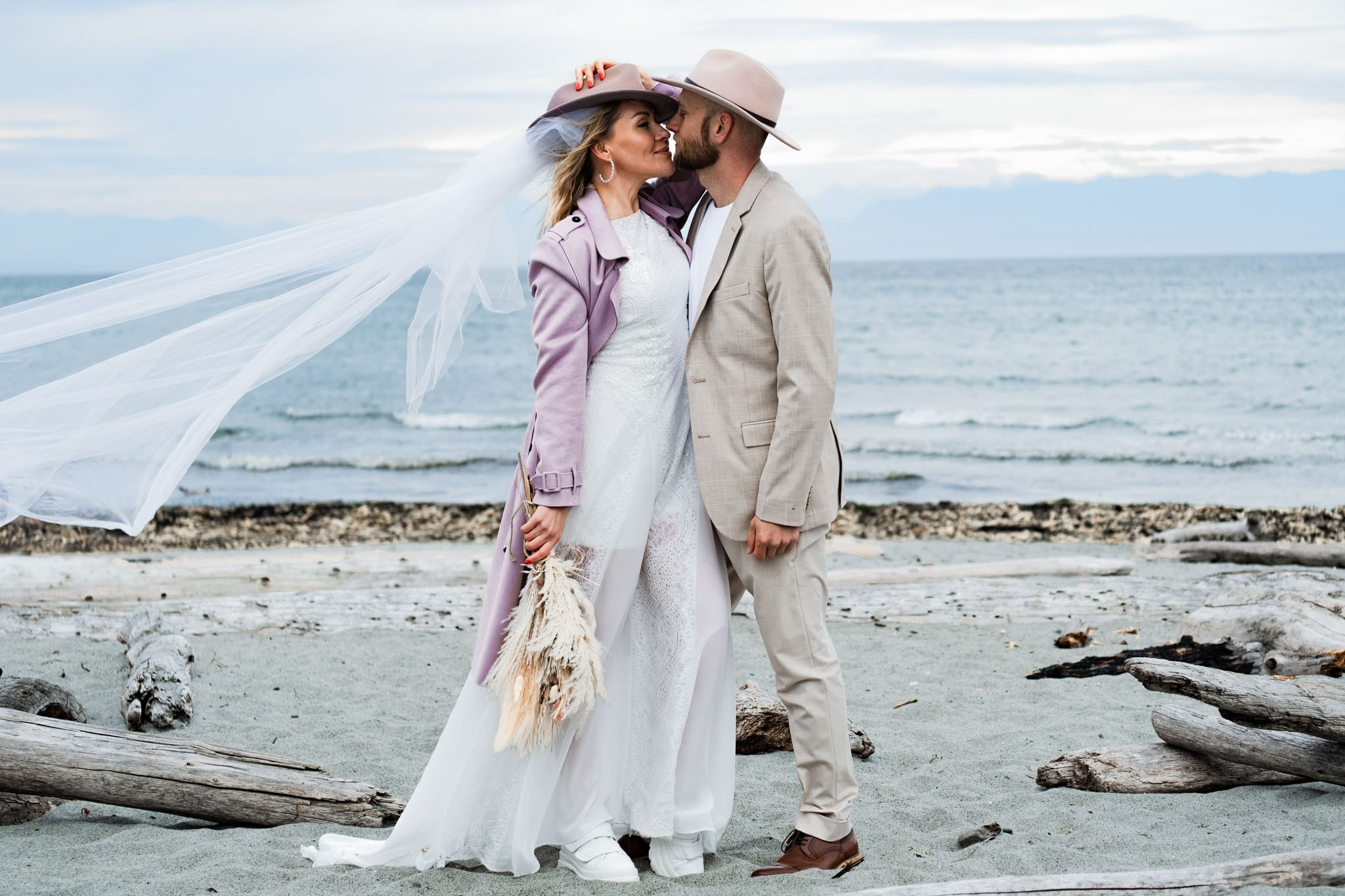 Bride and groom during wedding ceremony in Courtenay BC