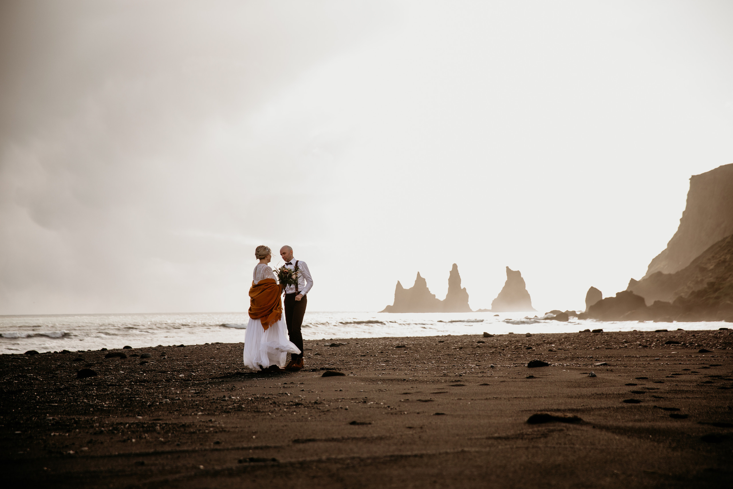wedding photos at black sand beach Iceland