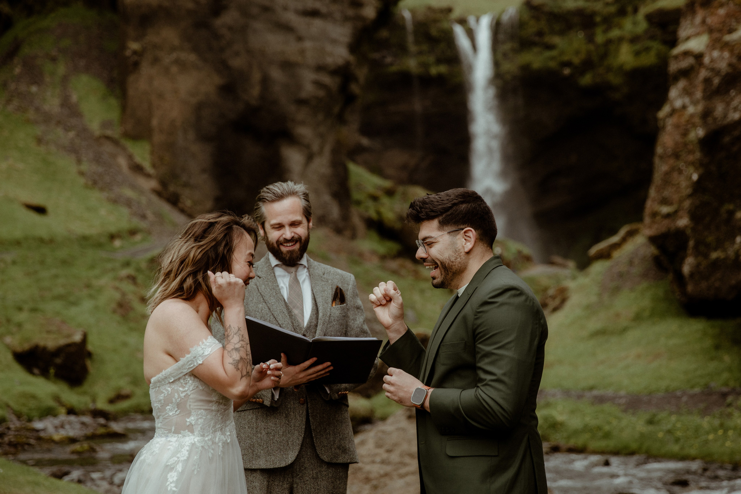 Elopement at Kvernufoss Waterfall. Iceland elopement photographer & videographer
