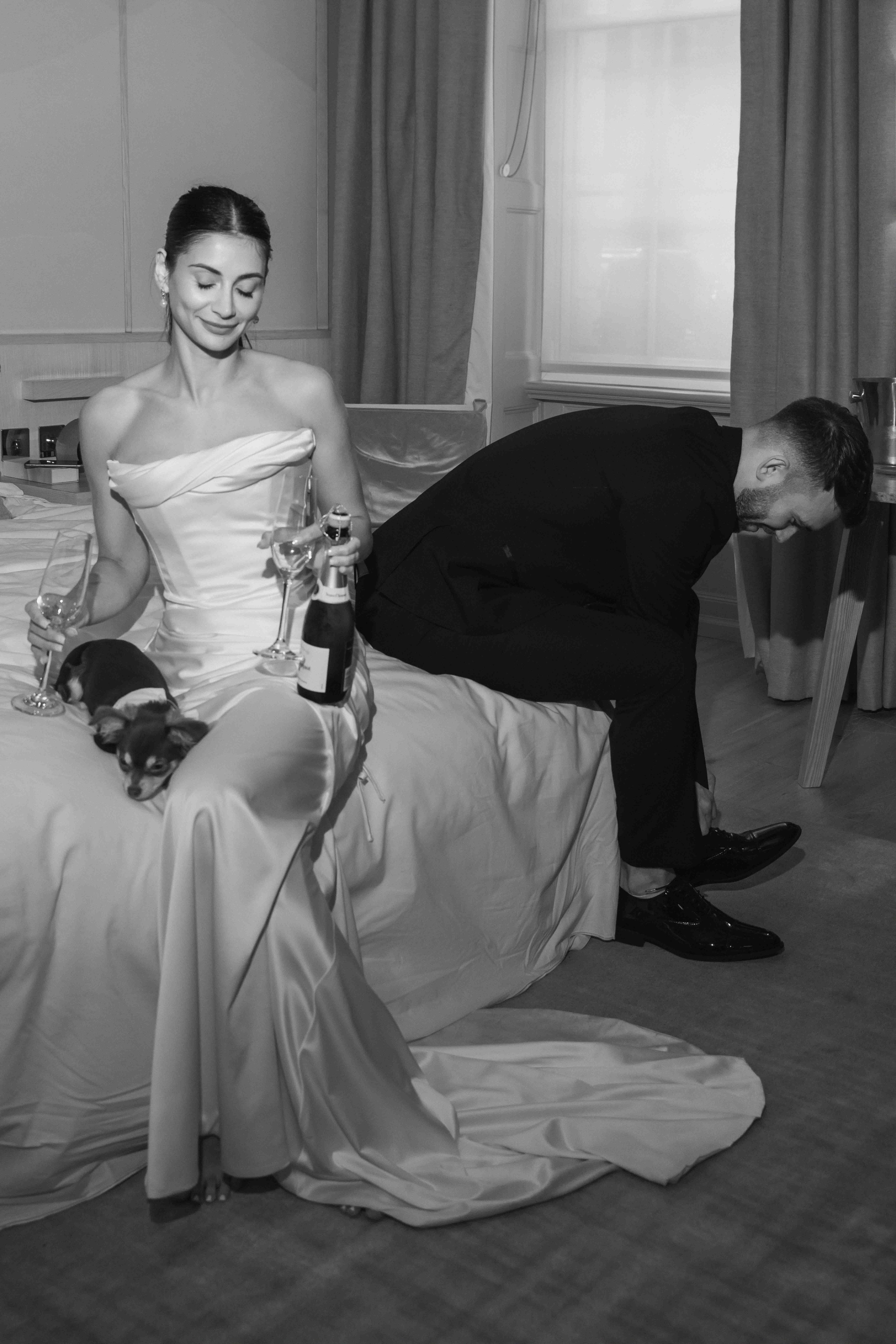 wedding celebration London hotel champagne intimate elopement candid moment UK photographer