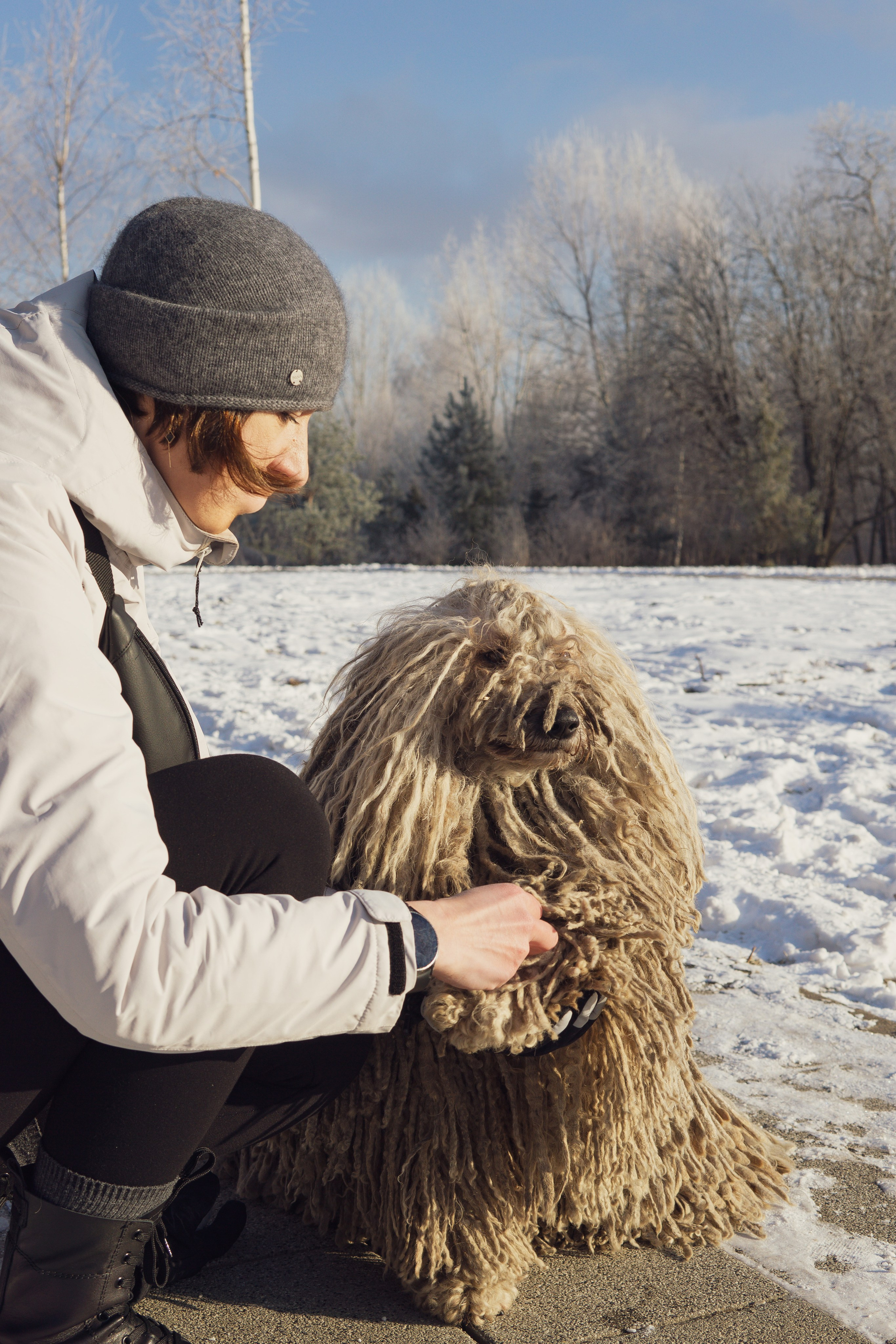 Winter Morning Walk: Zhenya and Her Dog