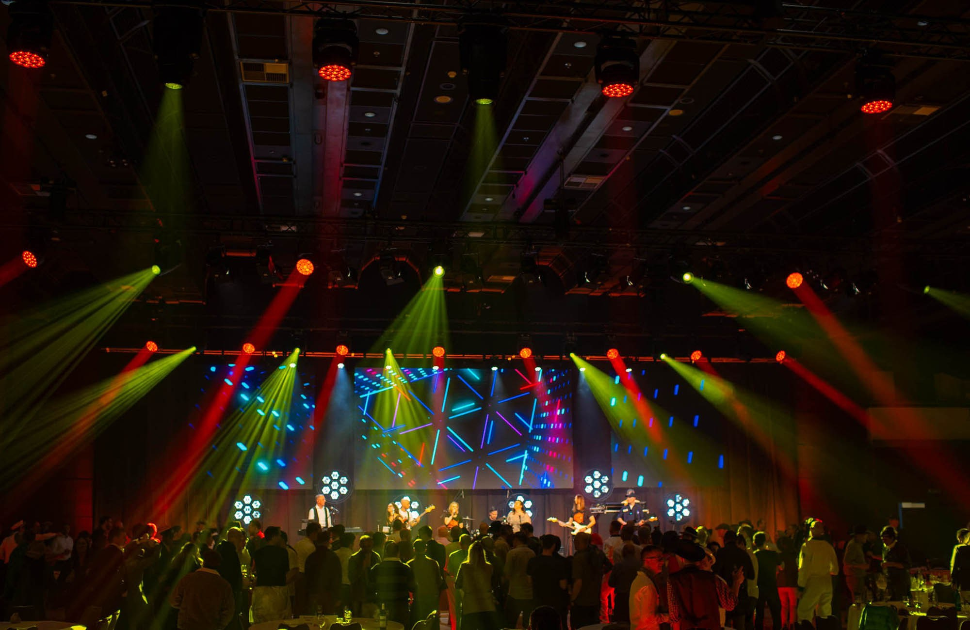The party atmosphere on stage and below at the Hotel Hilton in Prague.
