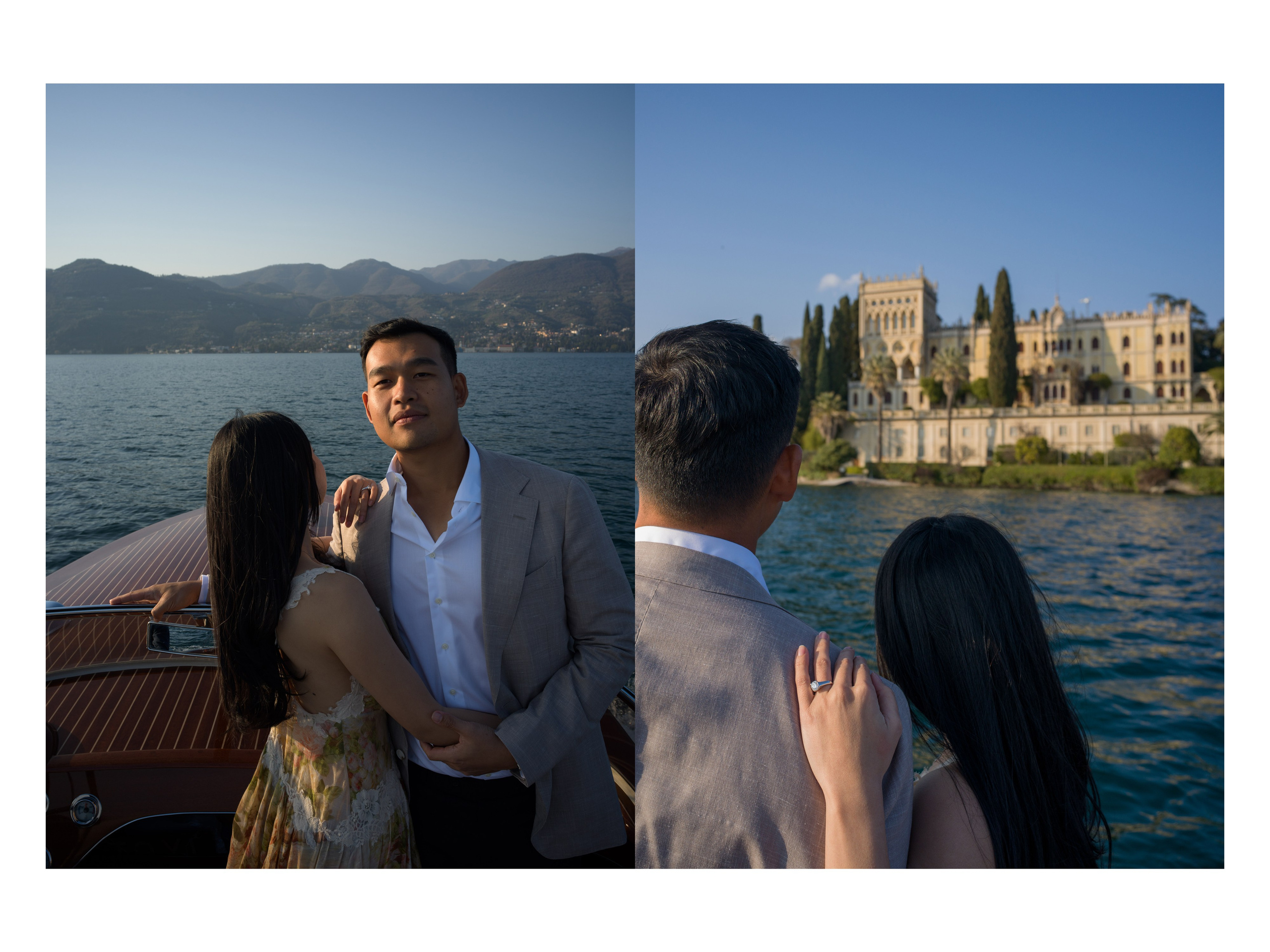 Engagement photo with Isola del Garda scenery.