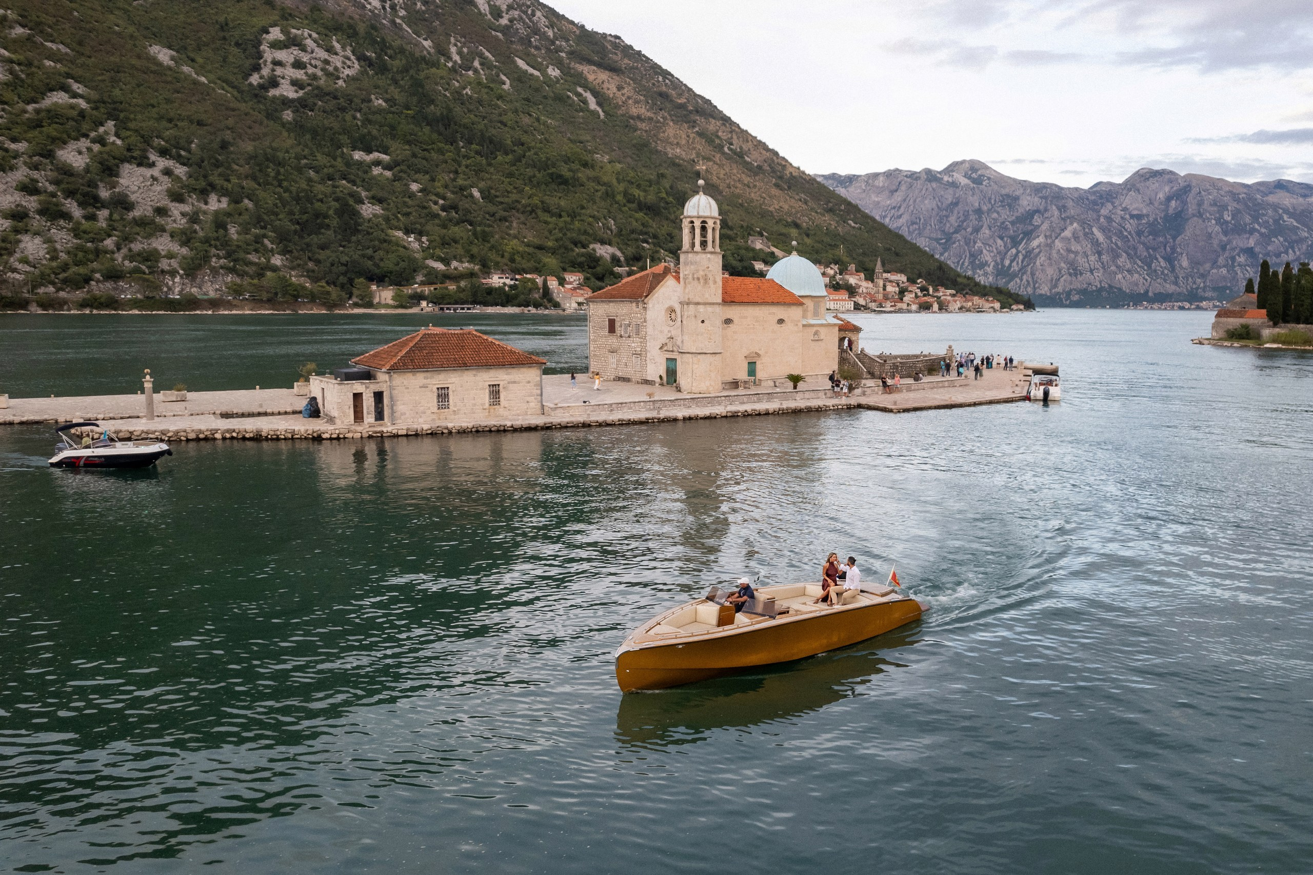 Proposal in the boat in Perast in Montenegro