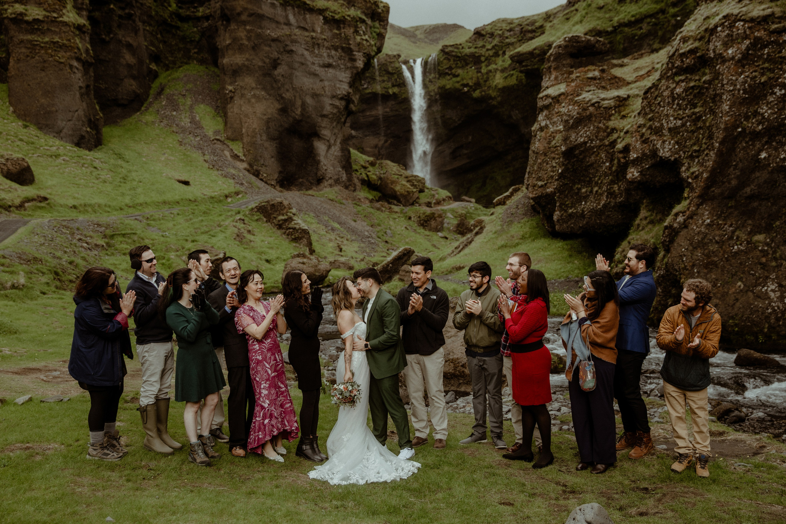 Elopement at Kvernufoss Waterfall. Iceland elopement photographer & videographer