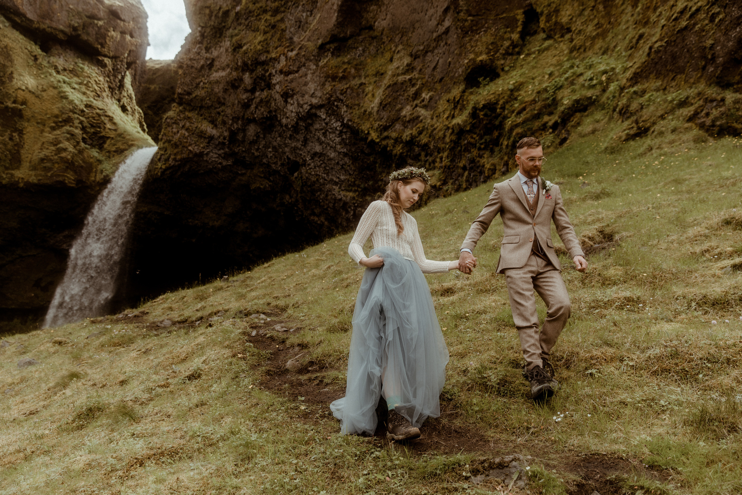 Iceland Secret Waterfall Elopement. Iceland elopement photographer & videographer