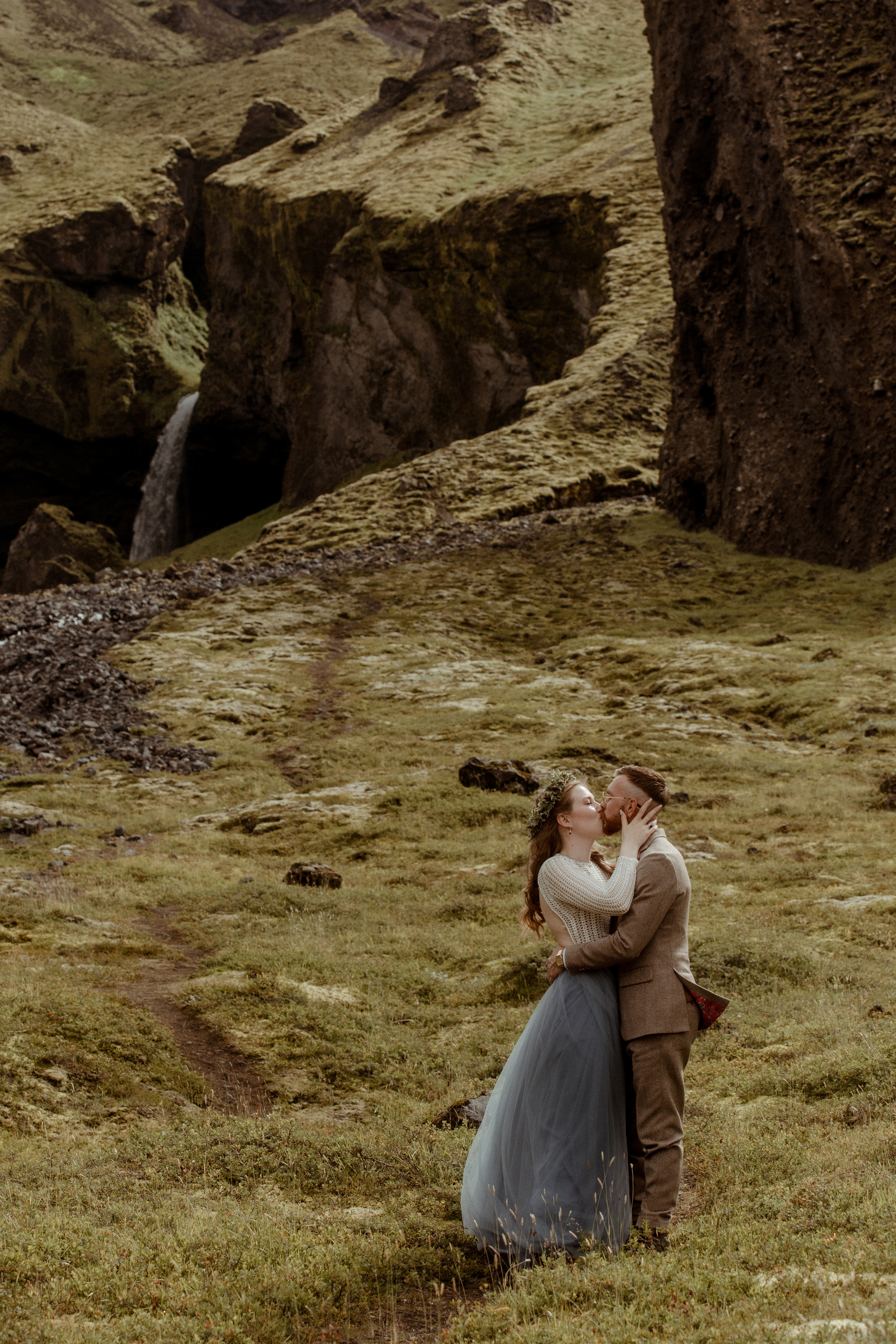 Iceland Secret Waterfall Elopement. Iceland elopement photographer & videographer