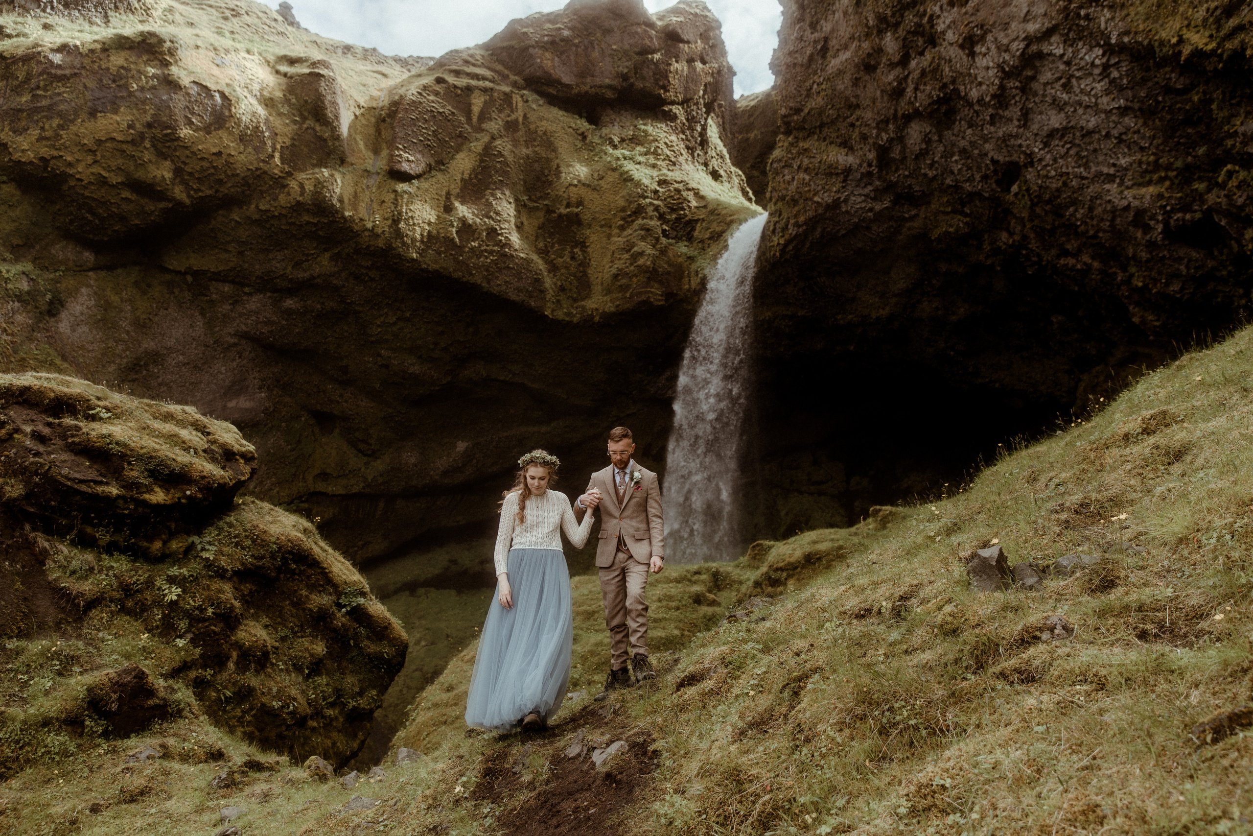 Iceland Secret Waterfall Elopement. Iceland elopement photographer & videographer