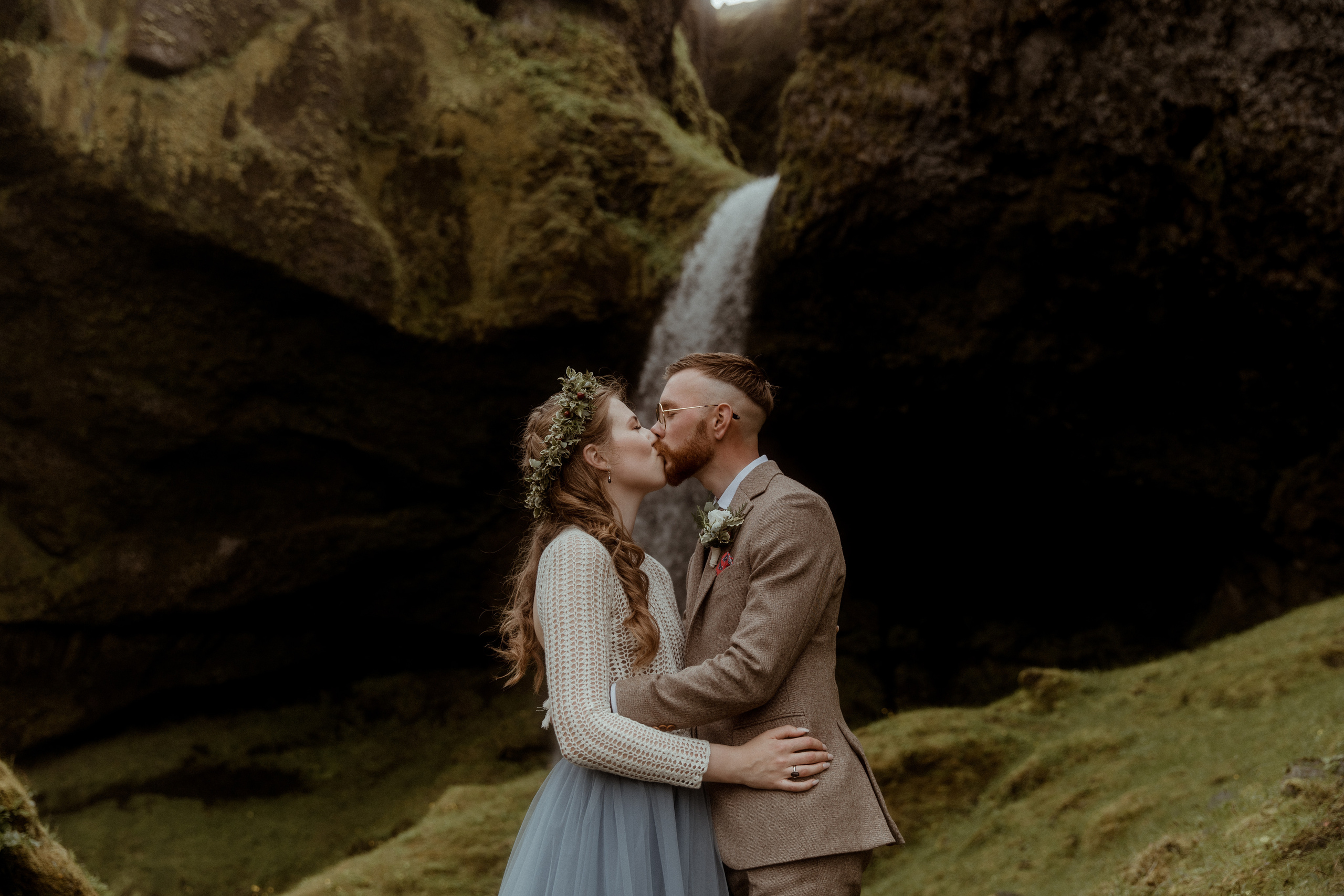 Iceland Secret Waterfall Elopement. Iceland elopement photographer & videographer