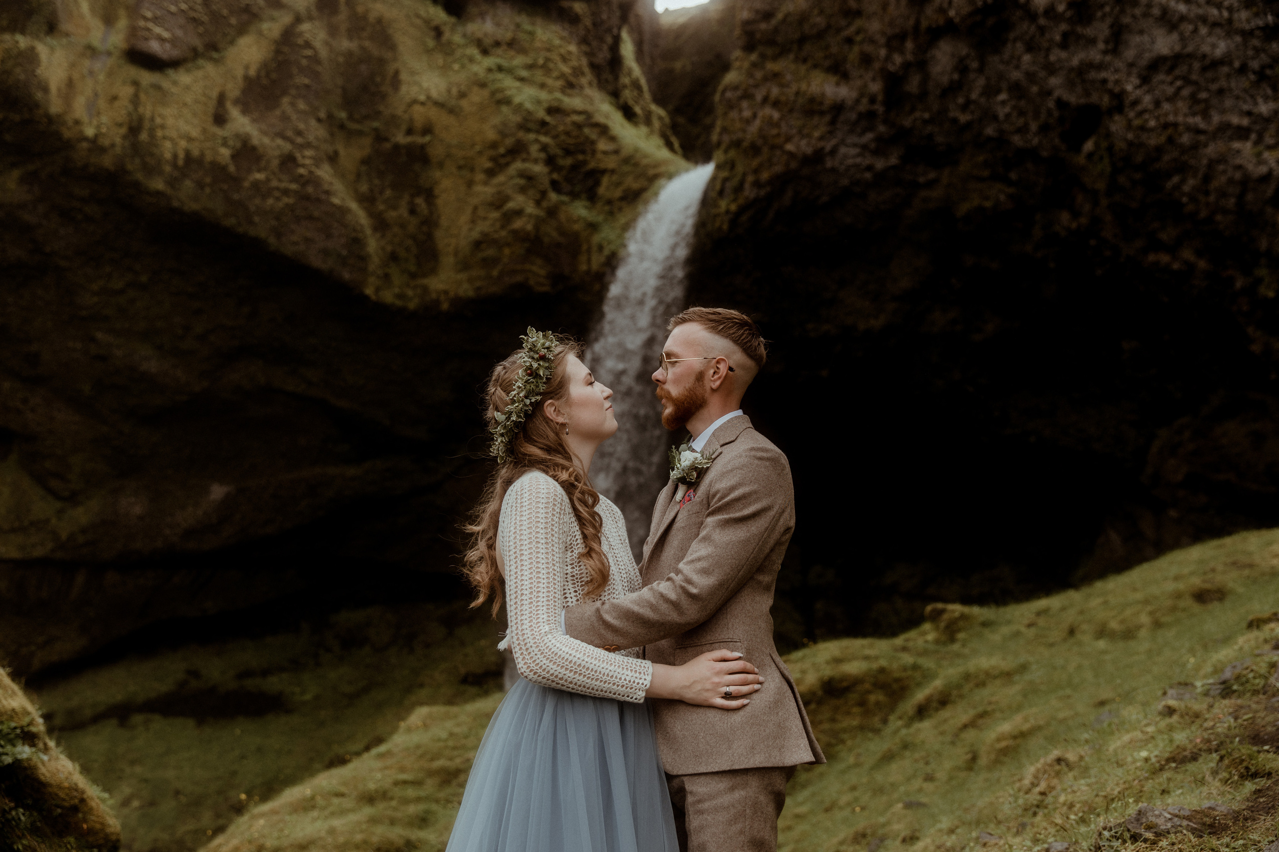 Iceland Secret Waterfall Elopement. Iceland elopement photographer & videographer