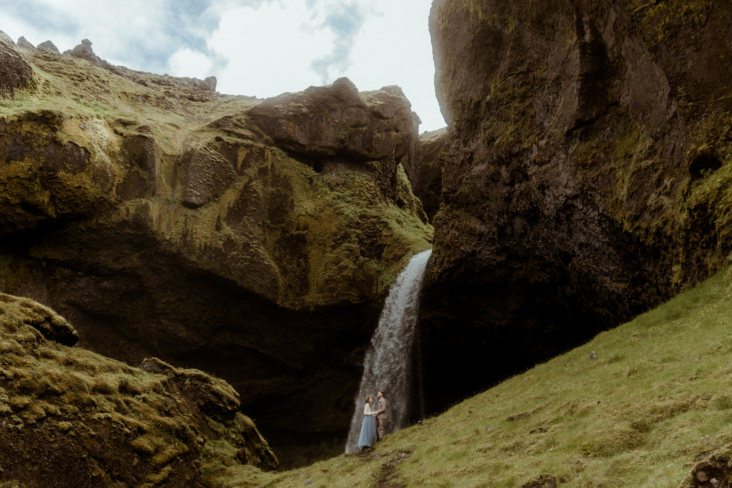 Iceland Secret Waterfall Elopement. Iceland elopement photographer & videographer