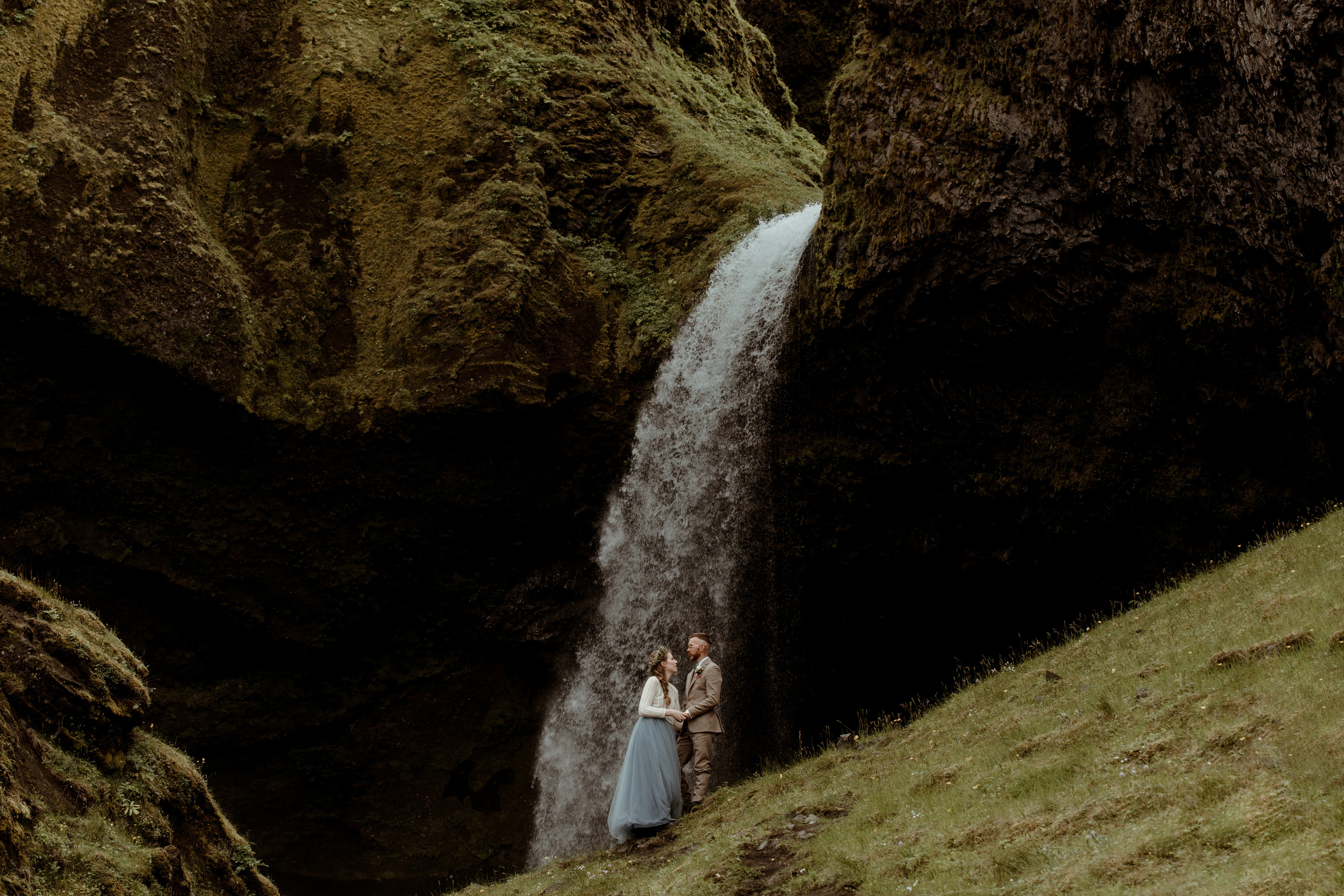 Iceland Secret Waterfall Elopement. Iceland elopement photographer & videographer