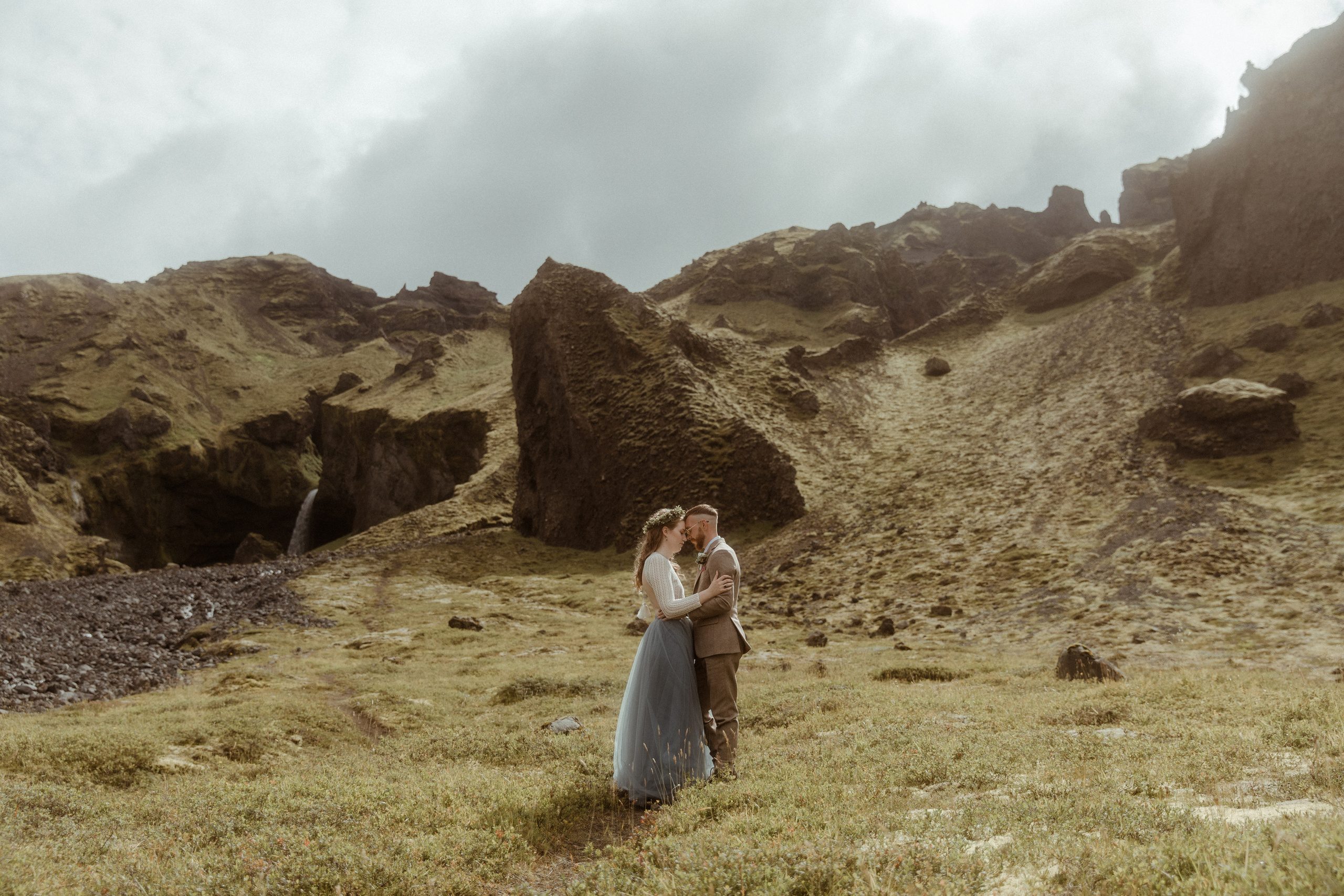 Iceland Secret Waterfall Elopement. Iceland elopement photographer & videographer