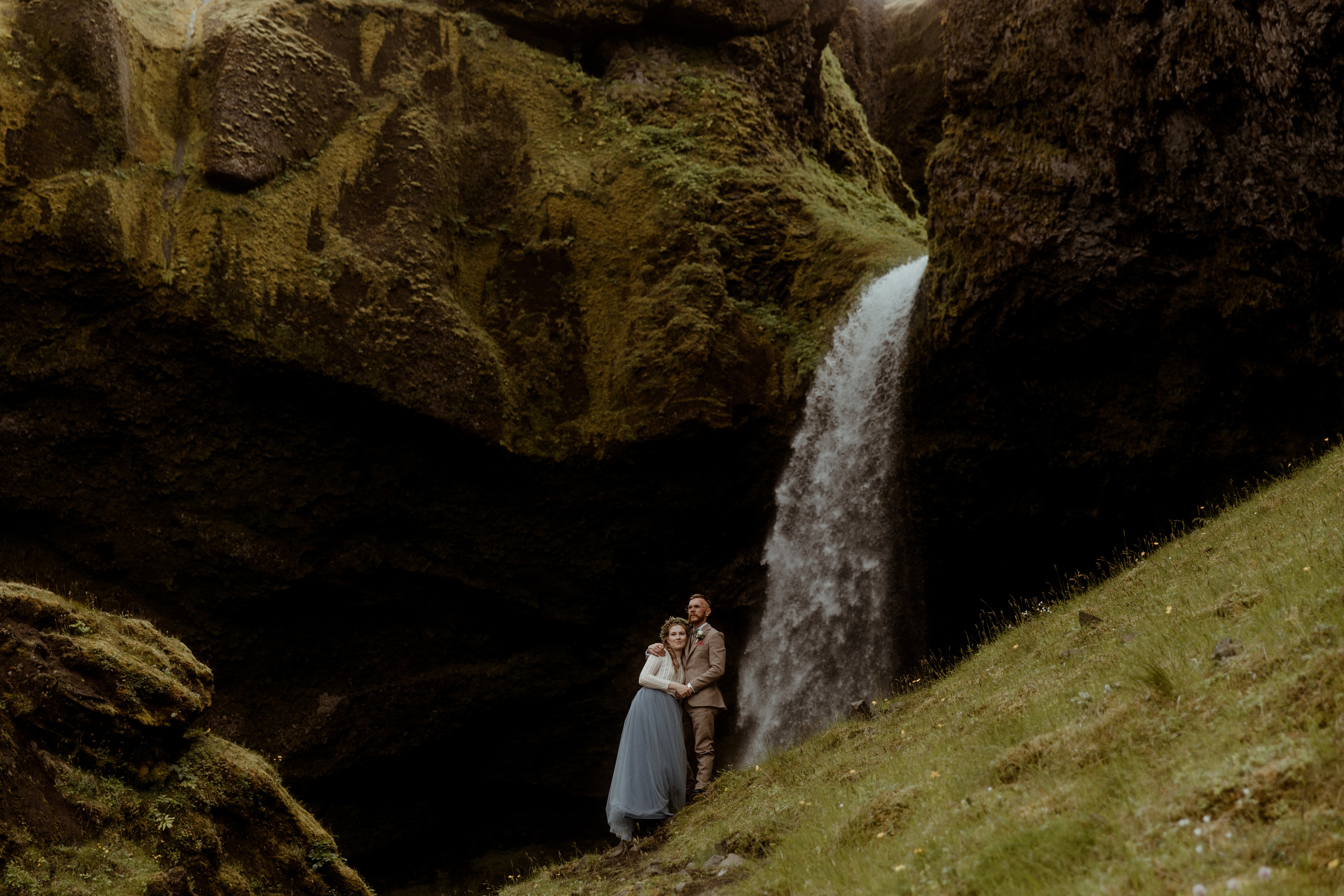 Iceland Secret Waterfall Elopement. Iceland elopement photographer & videographer