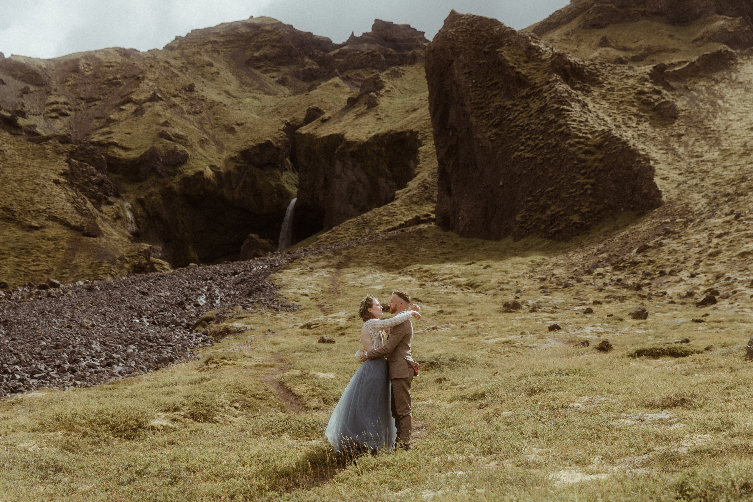 Iceland Secret Waterfall Elopement. Iceland elopement photographer & videographer