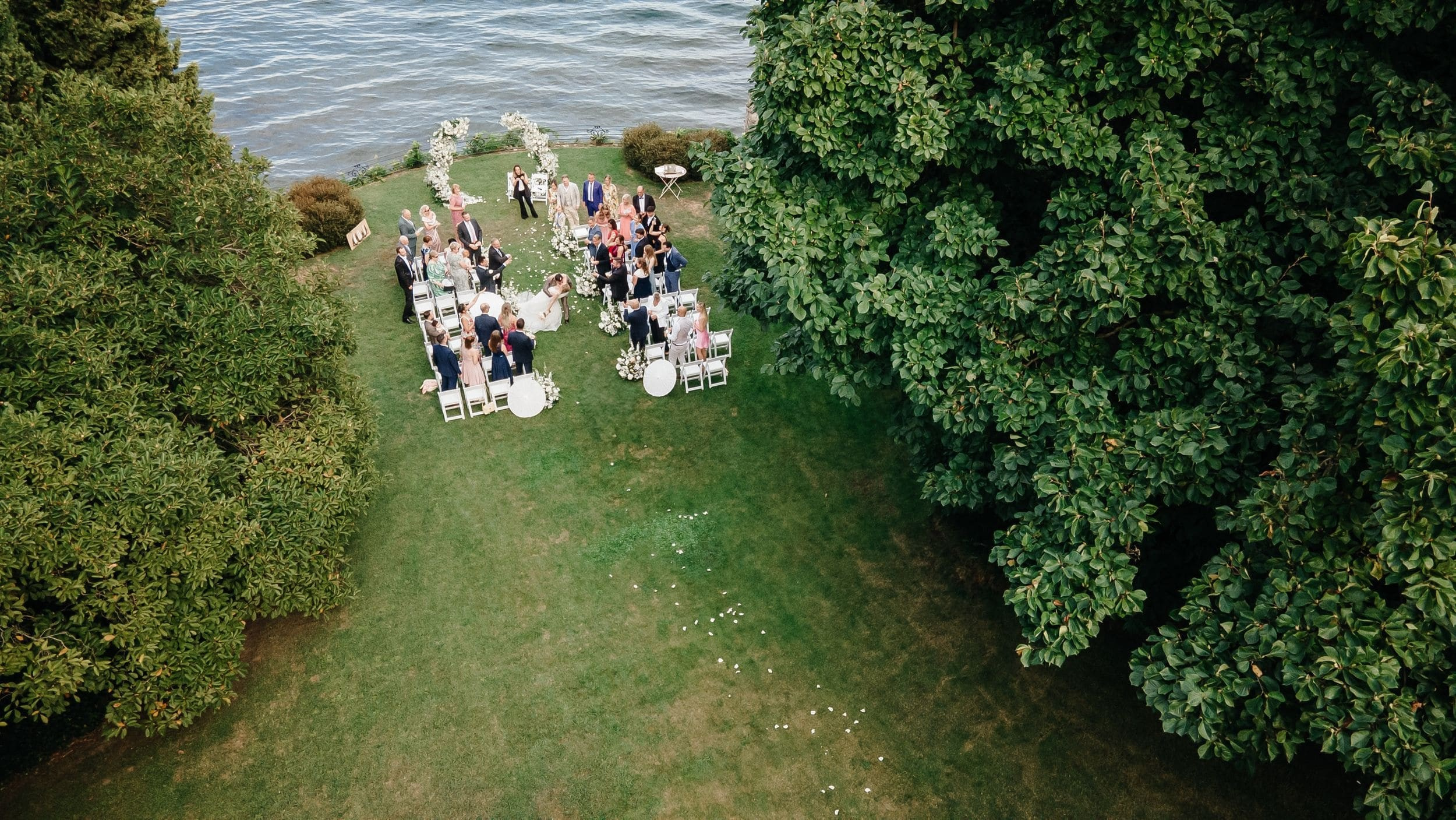drone footage of the ceremony at the villa in stresa