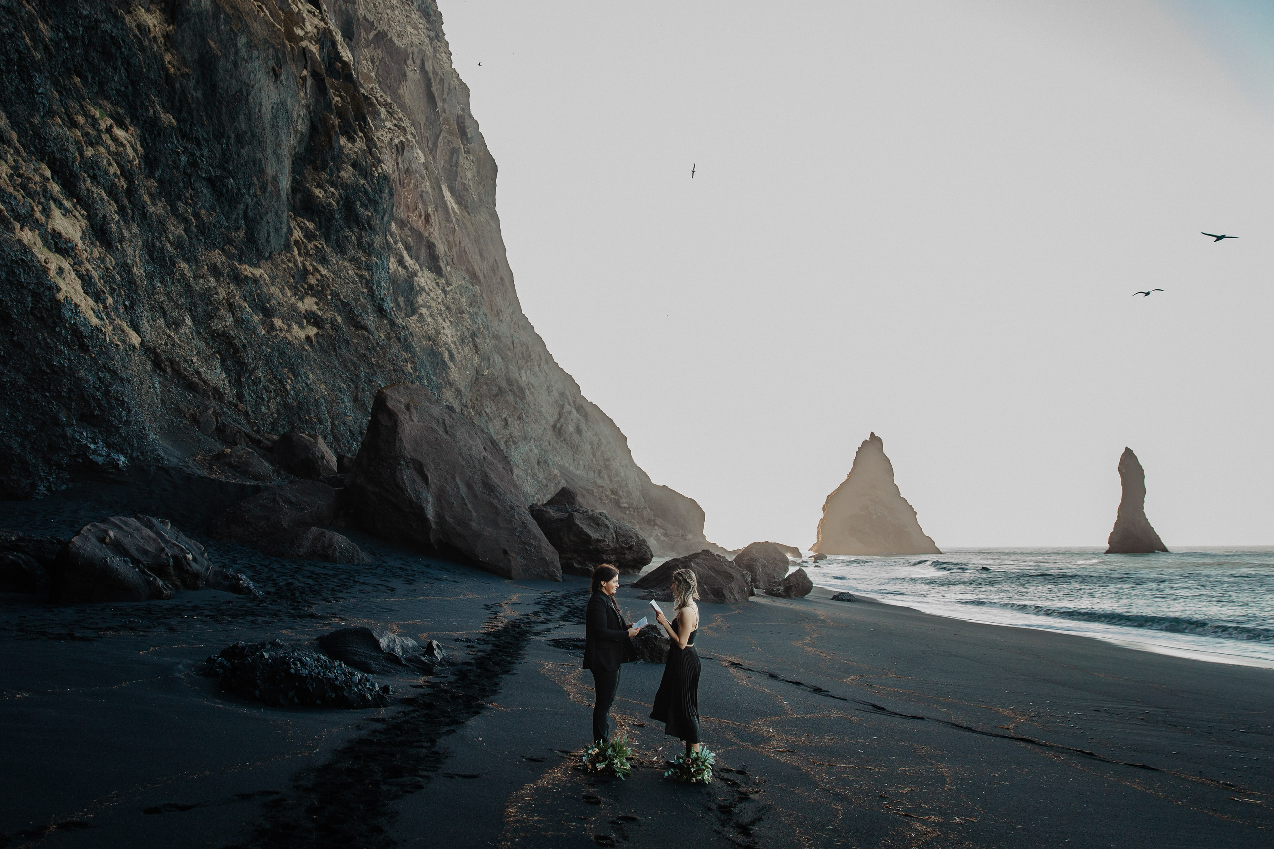 Same Sex Wedding at Iceland Black Sand Beach. Iceland elopement photographer & videographer