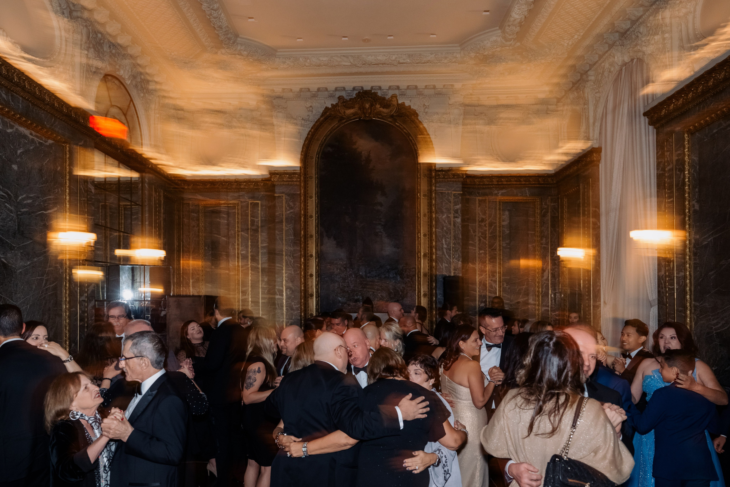 a group of people standing in a room