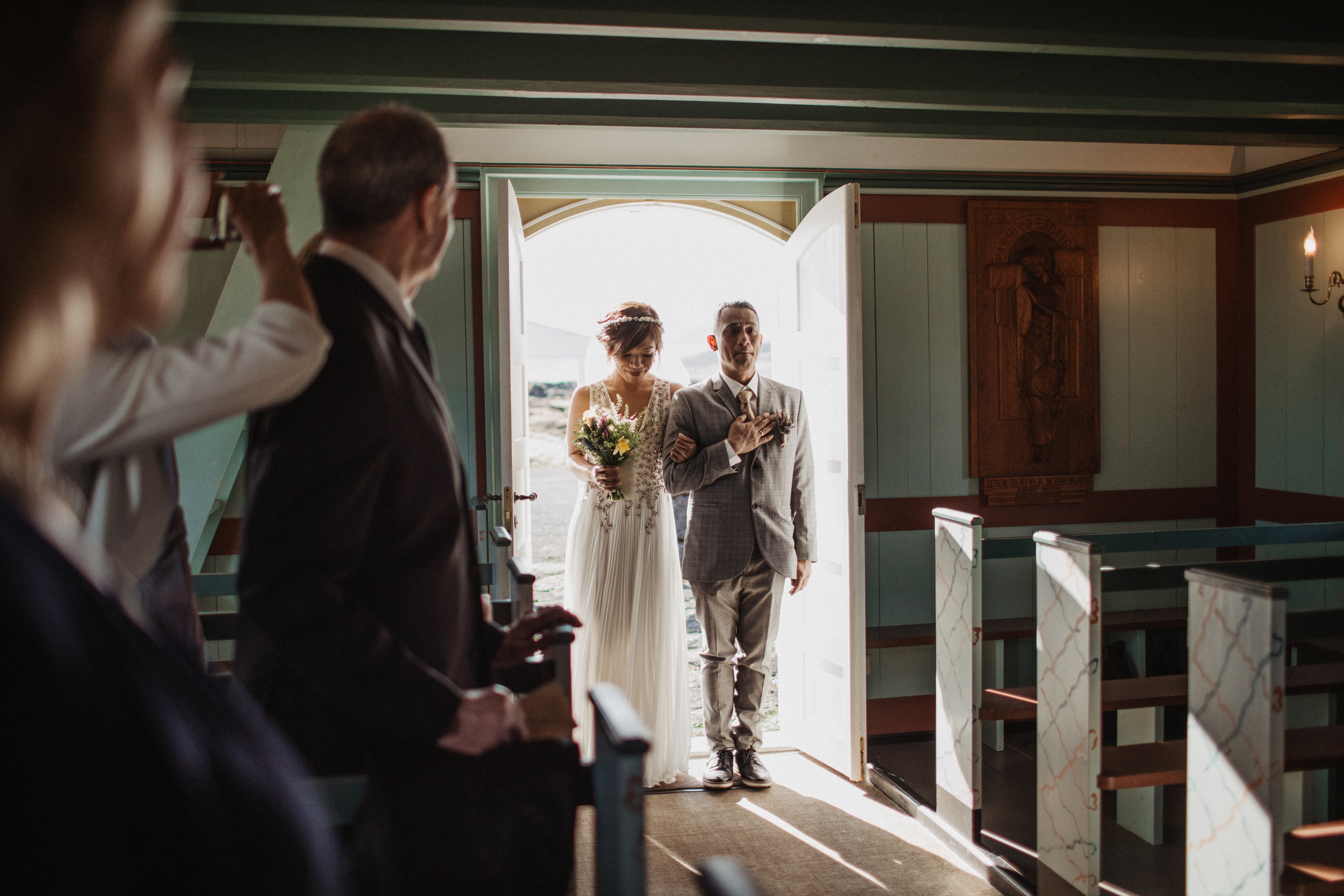 Wedding in Budir black church in Iceland. Iceland elopement photographer & videographer