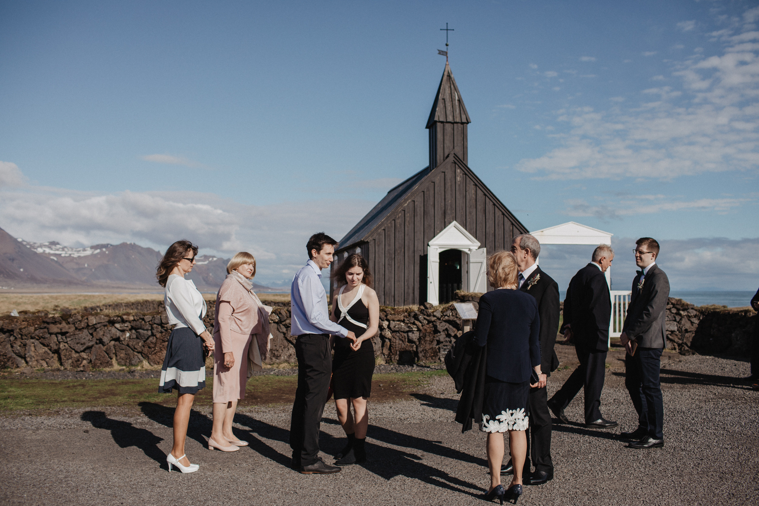 Wedding in Budir black church in Iceland. Iceland elopement photographer & videographer