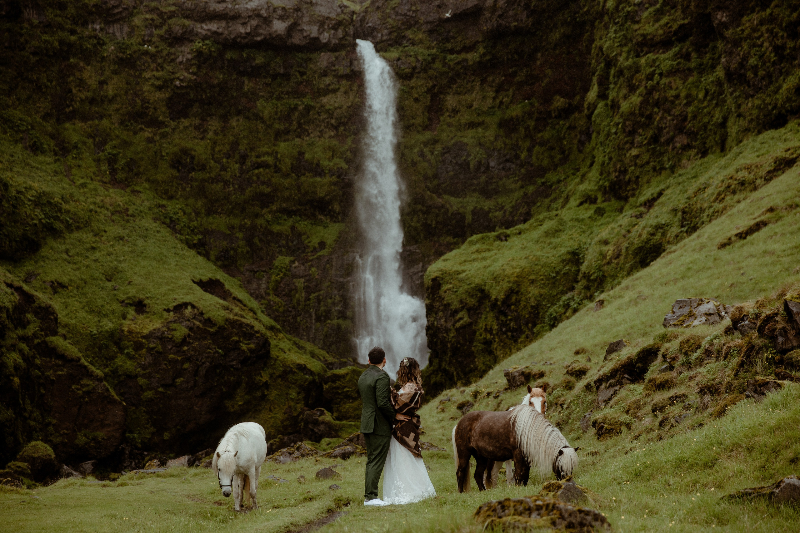 Elopement at Kvernufoss Waterfall. Iceland elopement photographer & videographer
